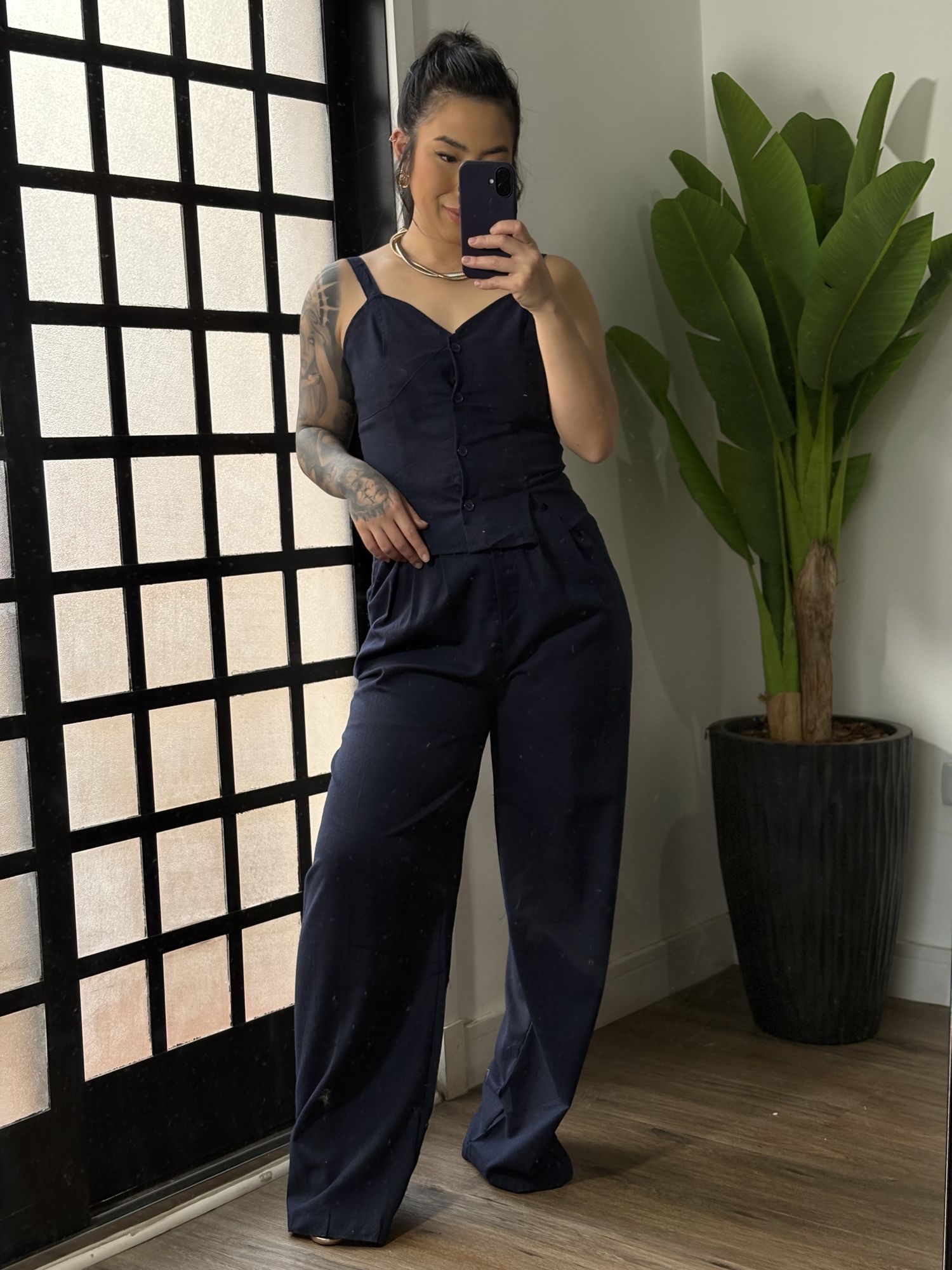 Conjunto Linho Flora 76 - Azul Marinho 