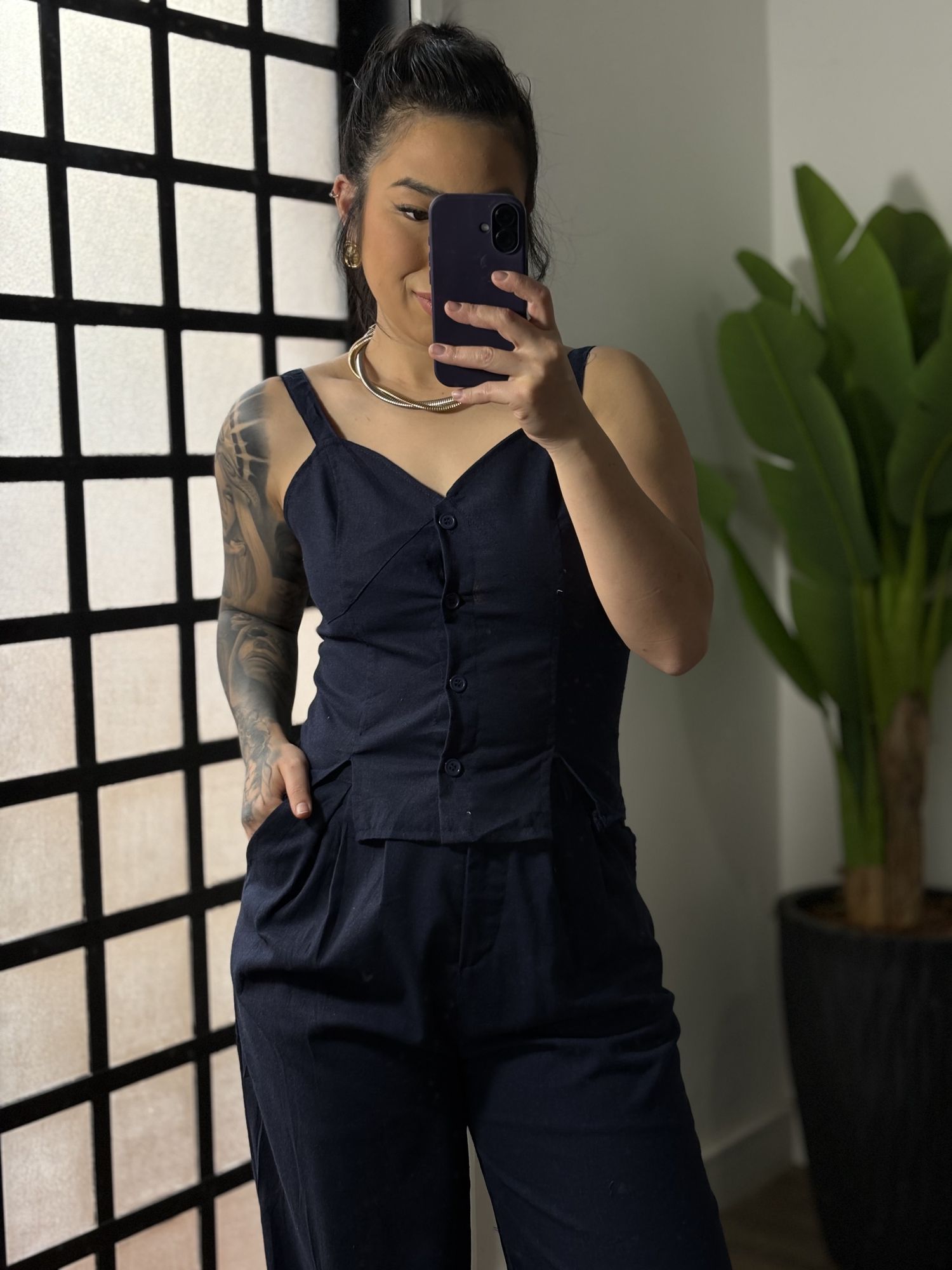 Conjunto Linho Flora 76 - Azul Marinho 