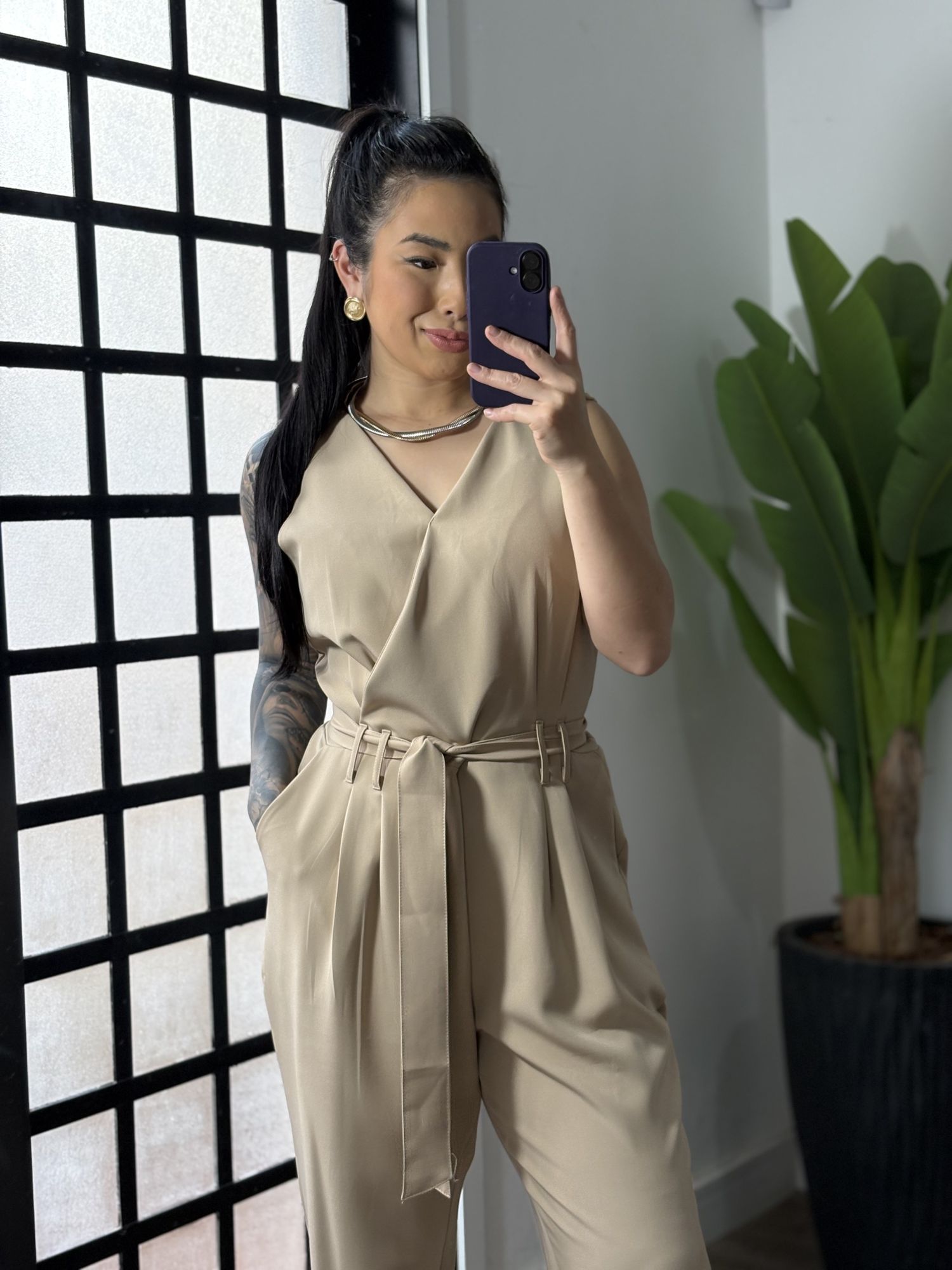 Macacão Alfaiataria Plus Size 1684 - Bege 