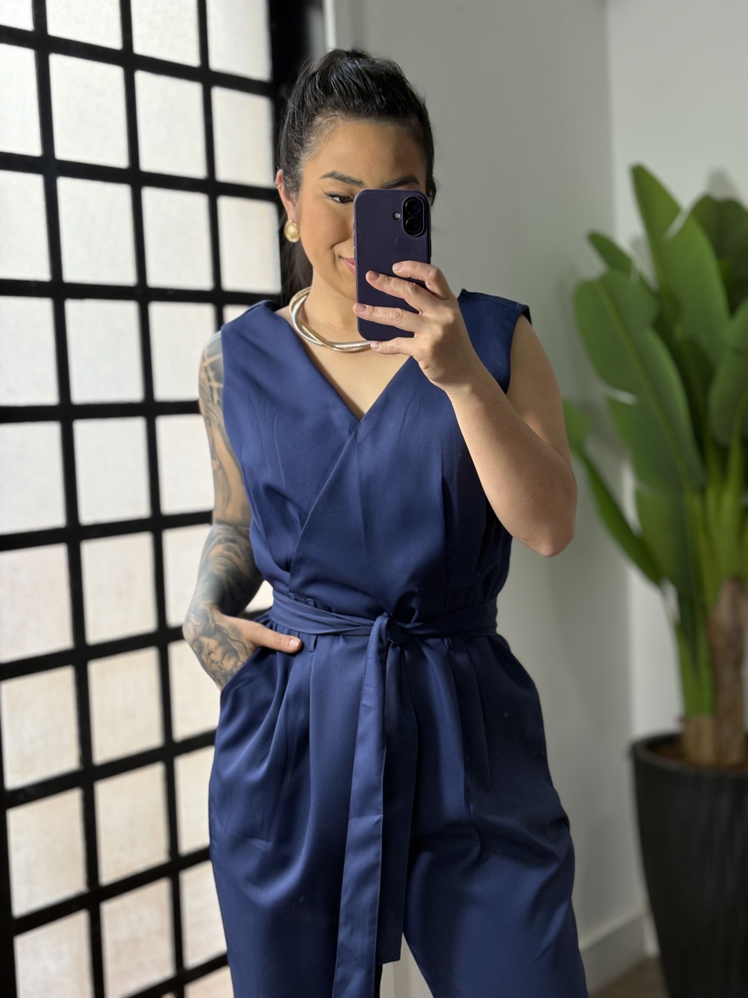 Macacão Alfaiataria Plus Size 1684 - Azul Marinho 