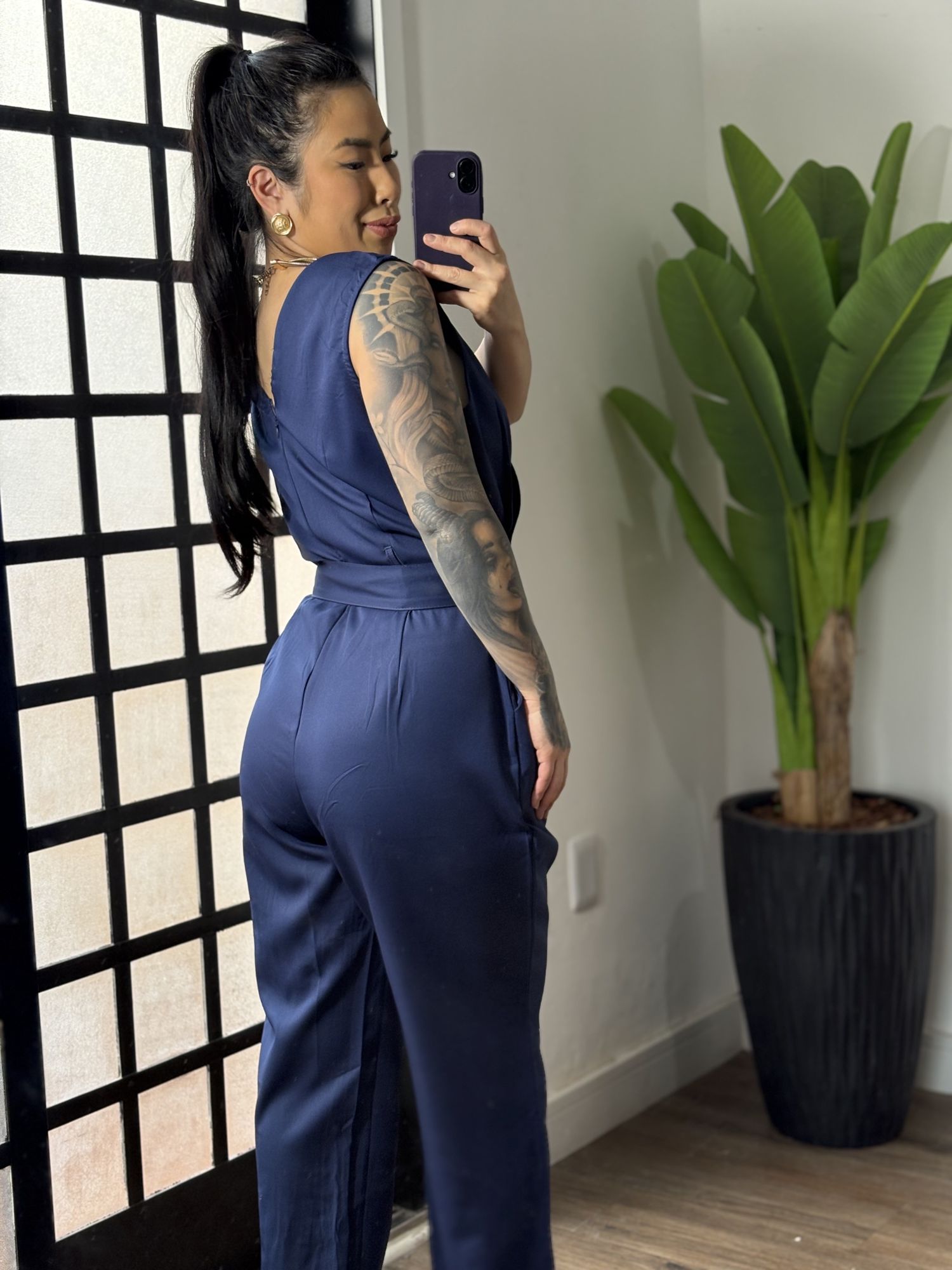 Macacão Alfaiataria Plus Size 1684 - Azul Marinho 