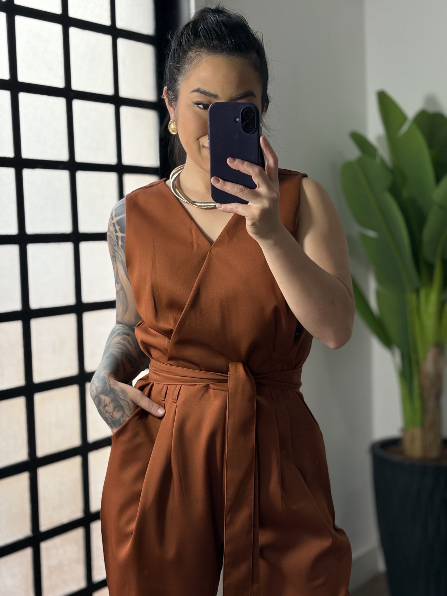 Macacão Alfaiataria Plus Size 1684 - Terracota 