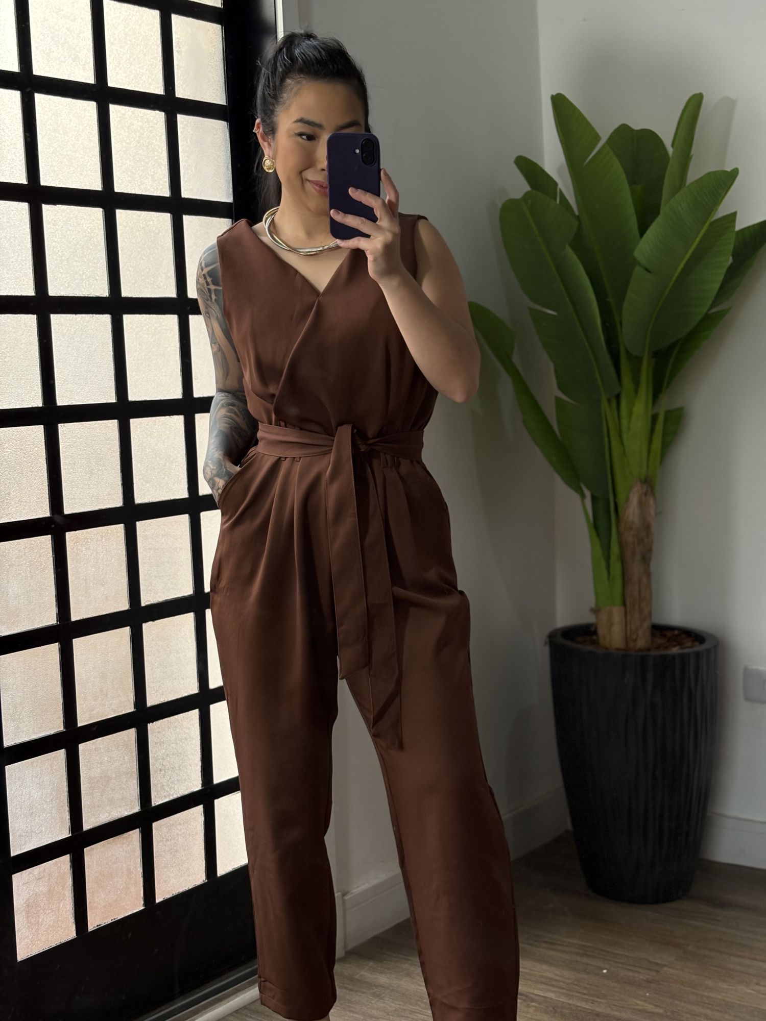 Macacão Alfaiataria Plus Size 1684 - Marrom 