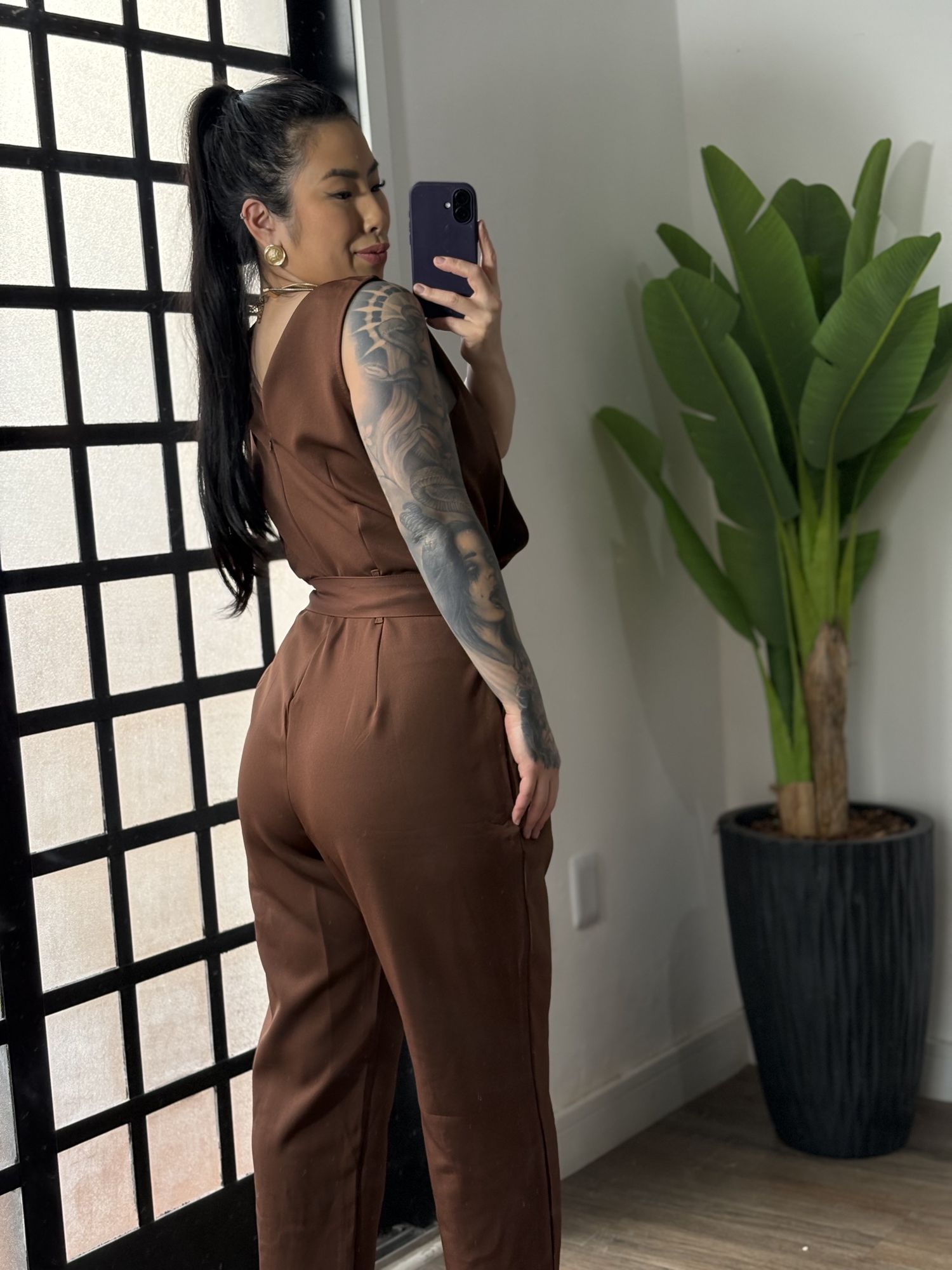 Macacão Alfaiataria Plus Size 1684 - Marrom 