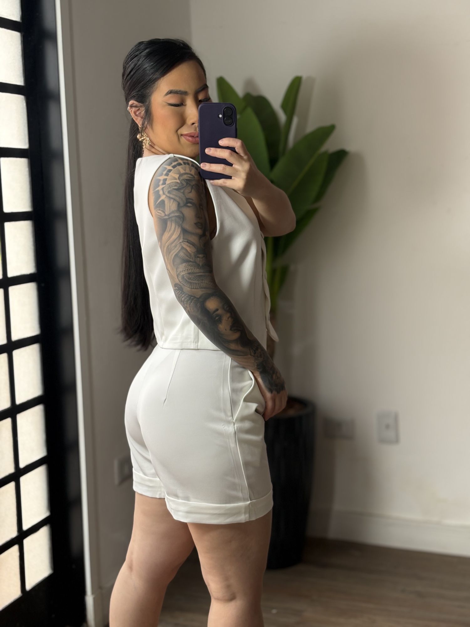 Conjunto Shorts Alfaiataria Dália 86 - Branco 