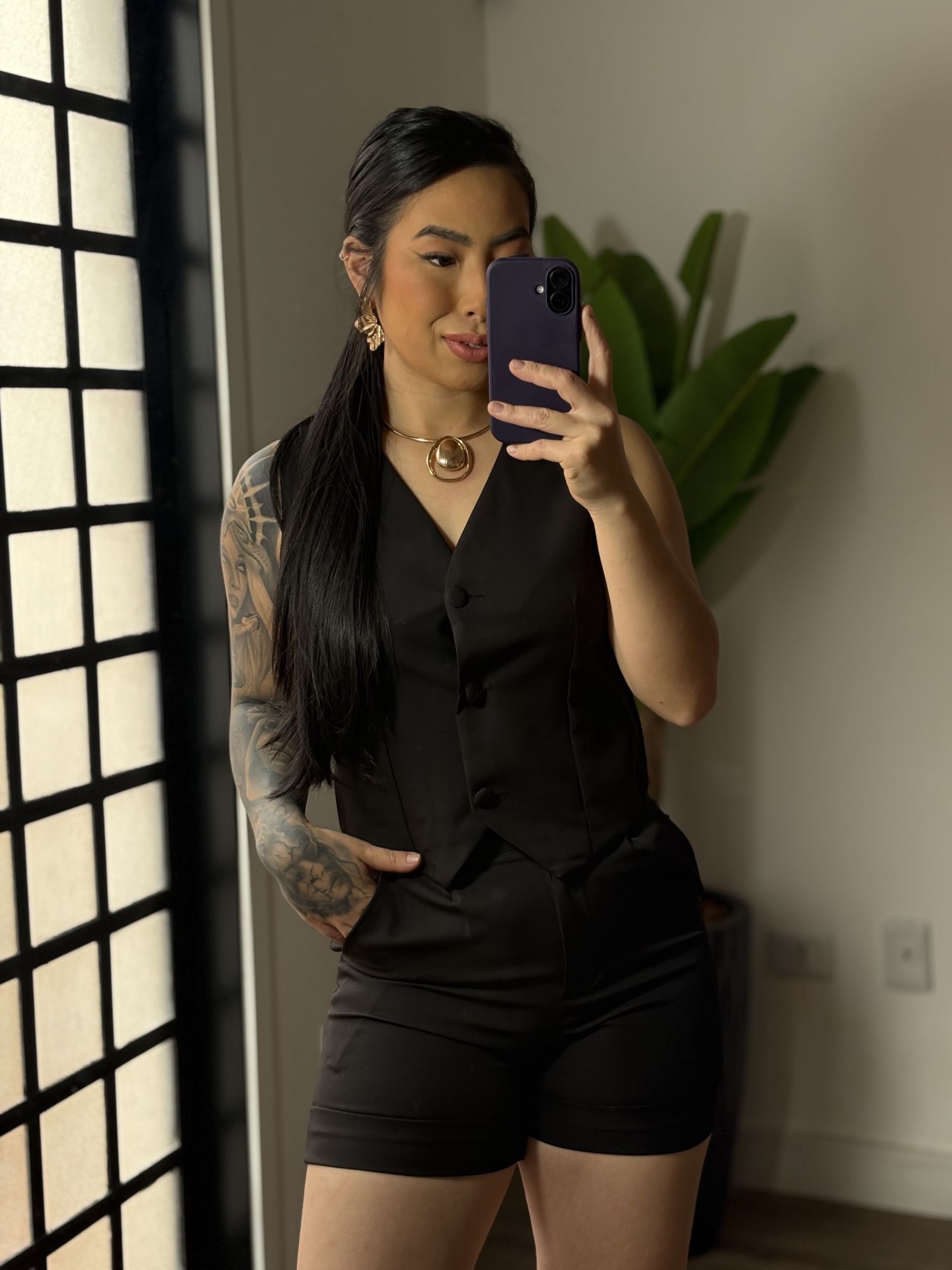 Conjunto Shorts Alfaiataria Dália 86 - Preto
