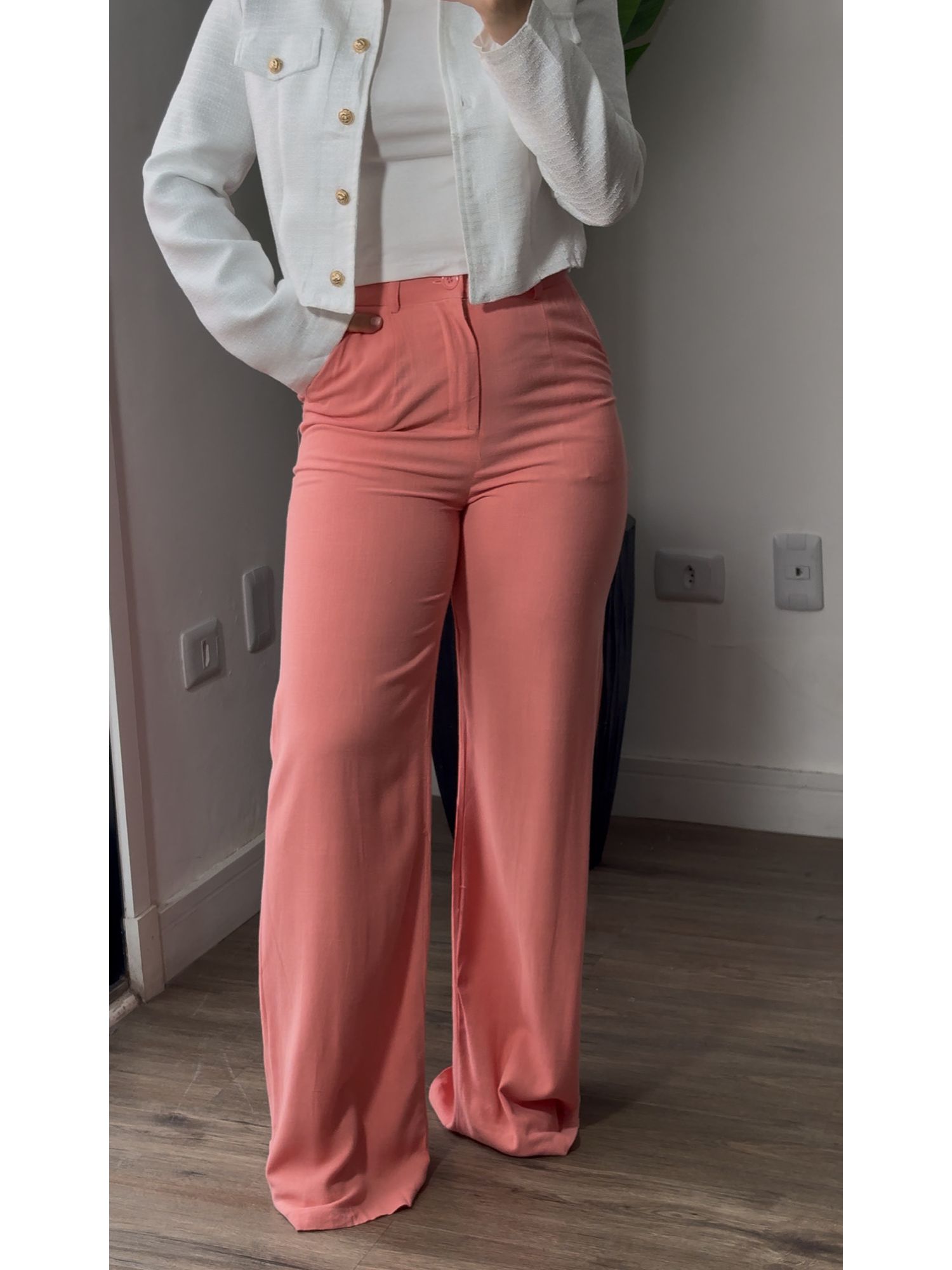 Calça Pantalona Linho Bruna 59 - Salmão 