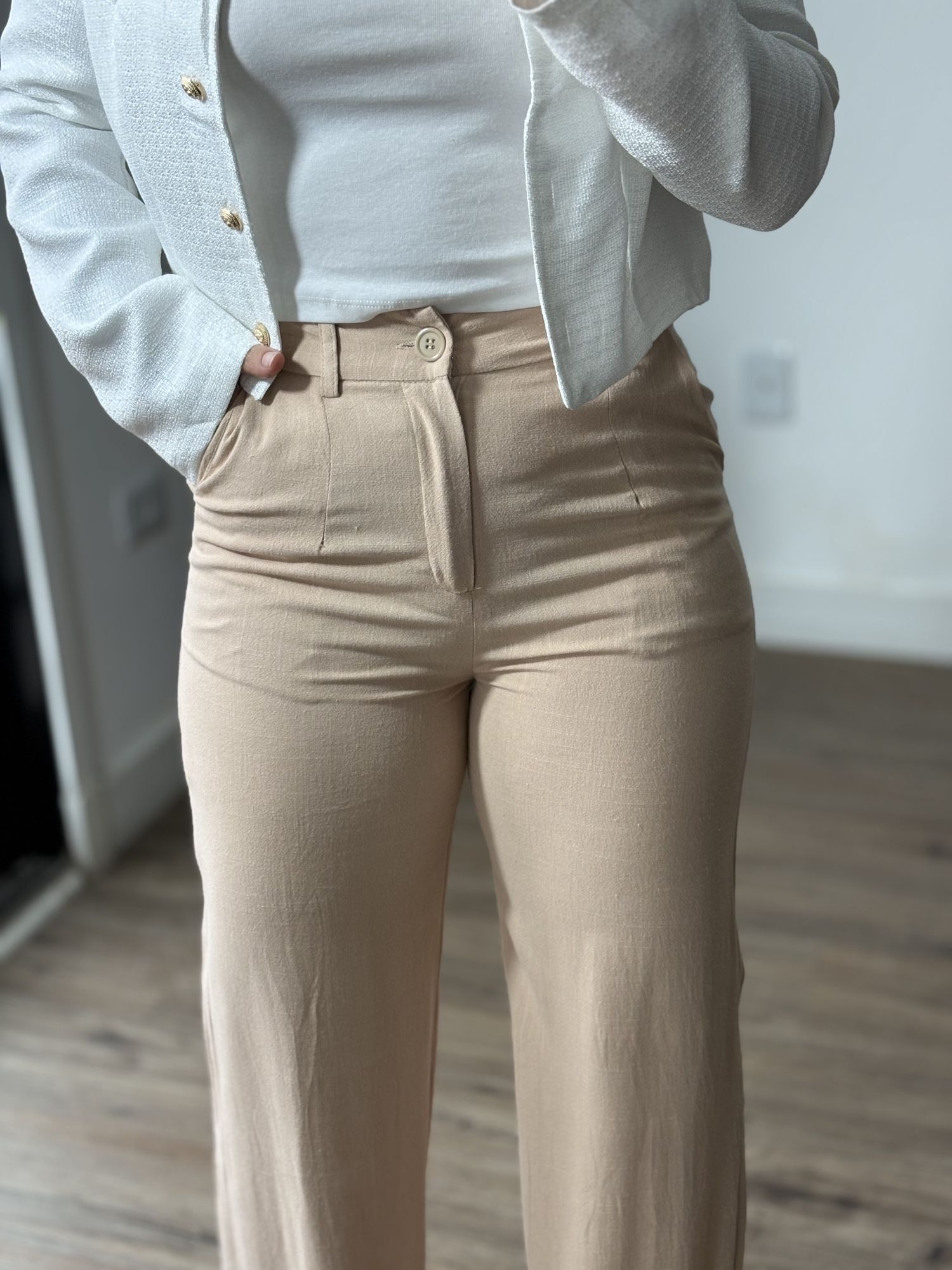 Calça Pantalona Linho Bruna 59 - Bege 