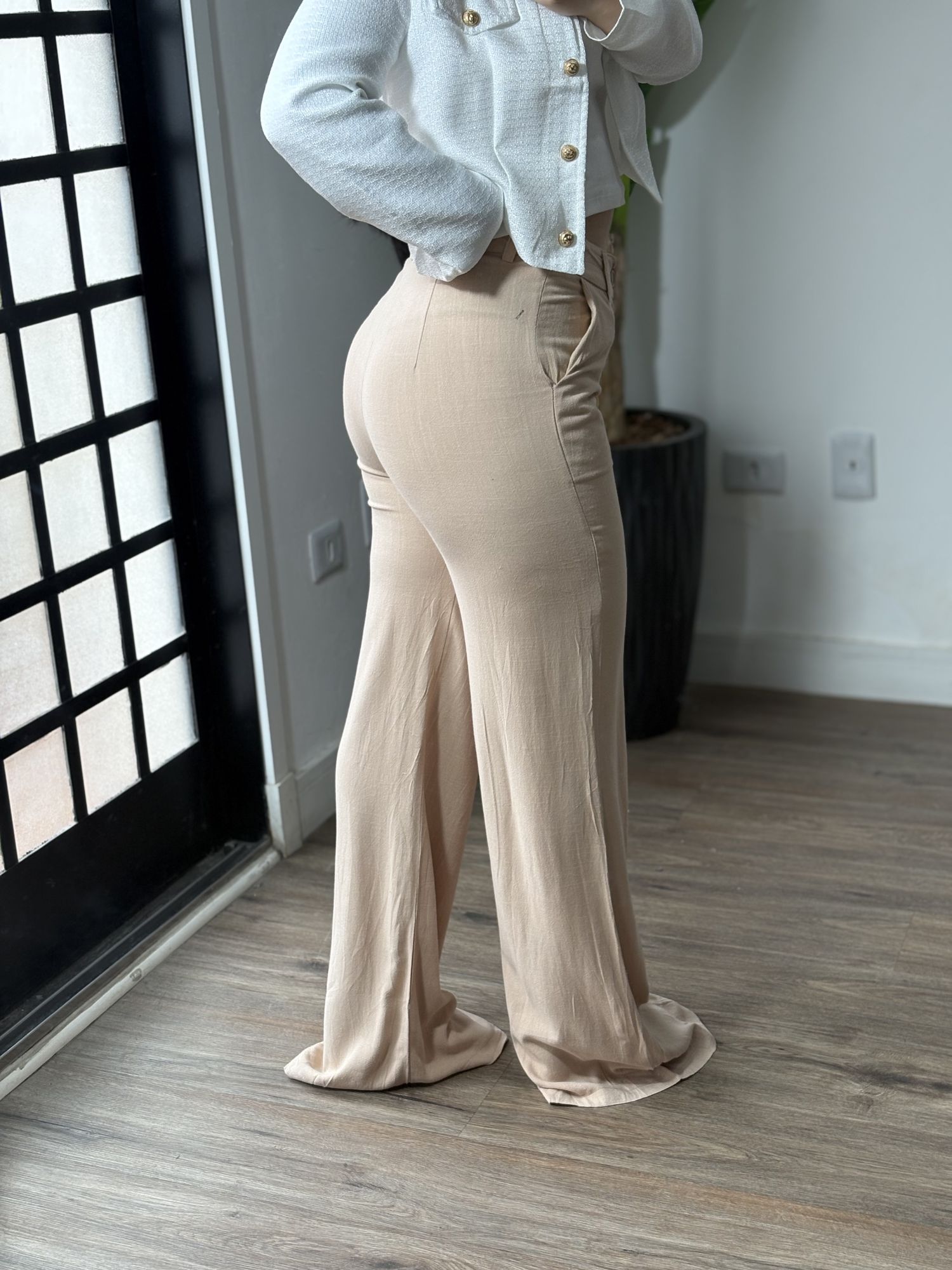 Calça Pantalona Linho Bruna 59 - Bege 