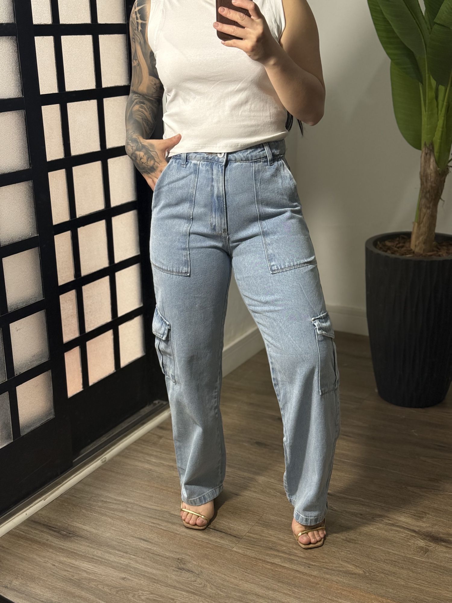 Calça Wide Leg Cargo P8565 - Médio