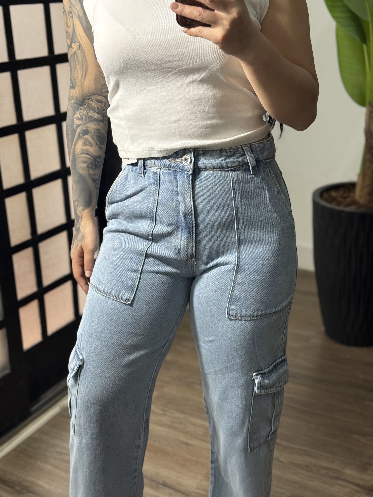 Calça Wide Leg Cargo P8565 - Médio