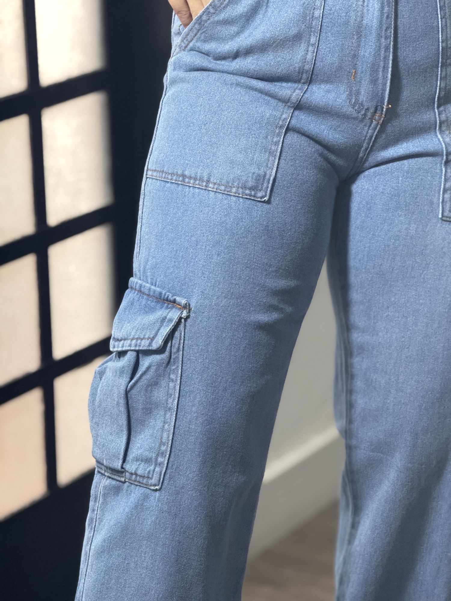 Calça Wide Leg Cargo P8565 - Azul 
