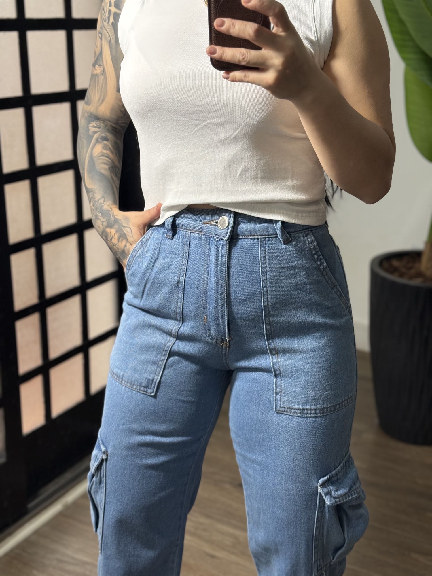 Calça Wide Leg Cargo P8565 - Azul 