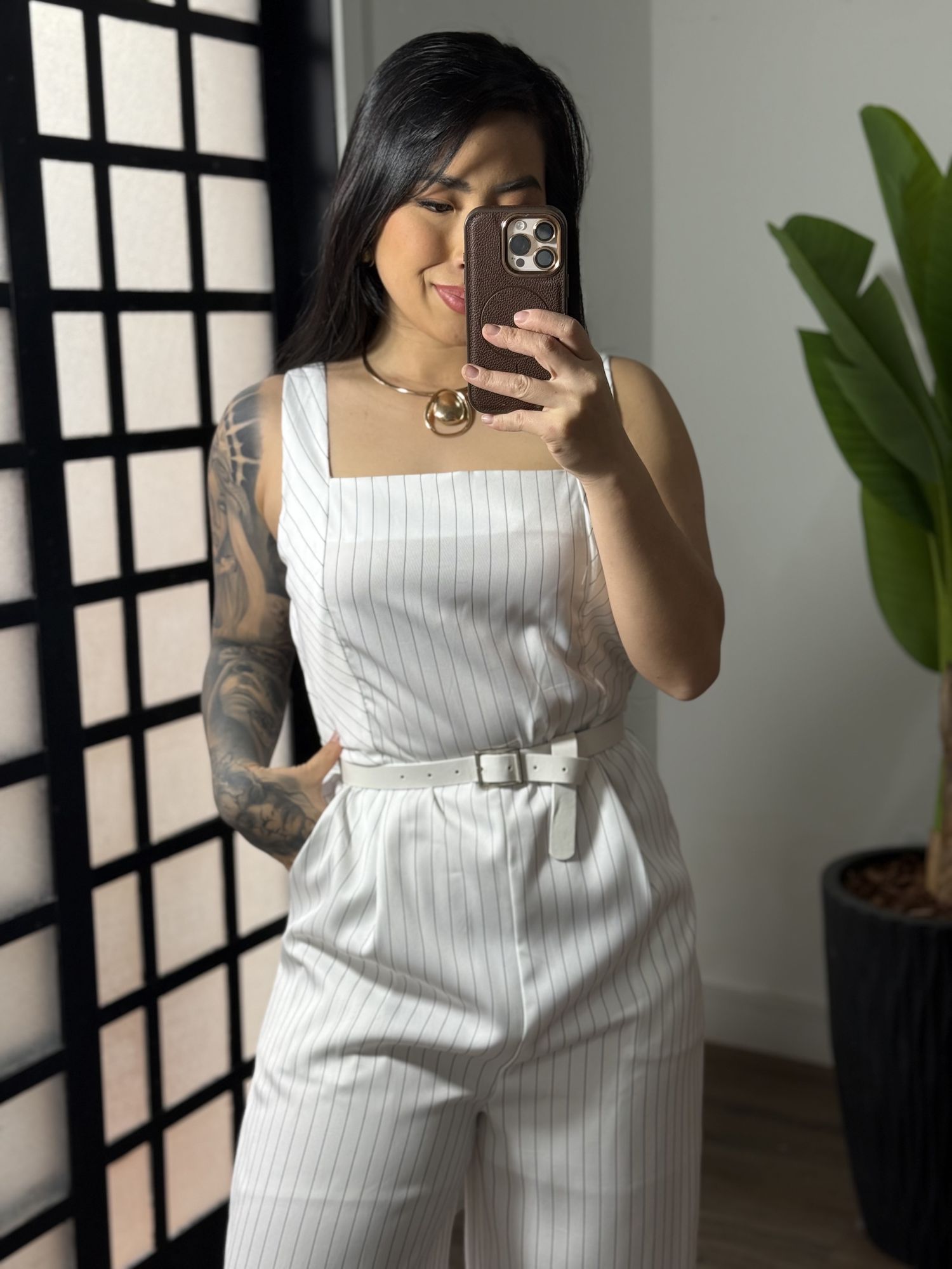 Macacão Risca de Giz Yara 21652 - Branco 