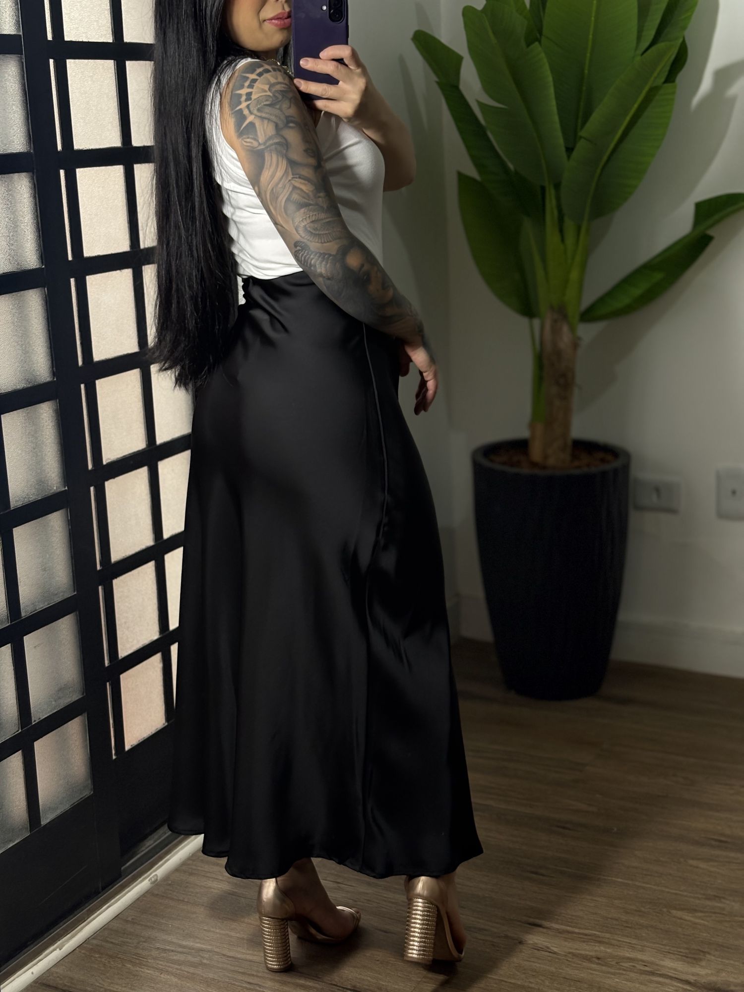 Saia Acetinada Pérola 3436 - Preto 