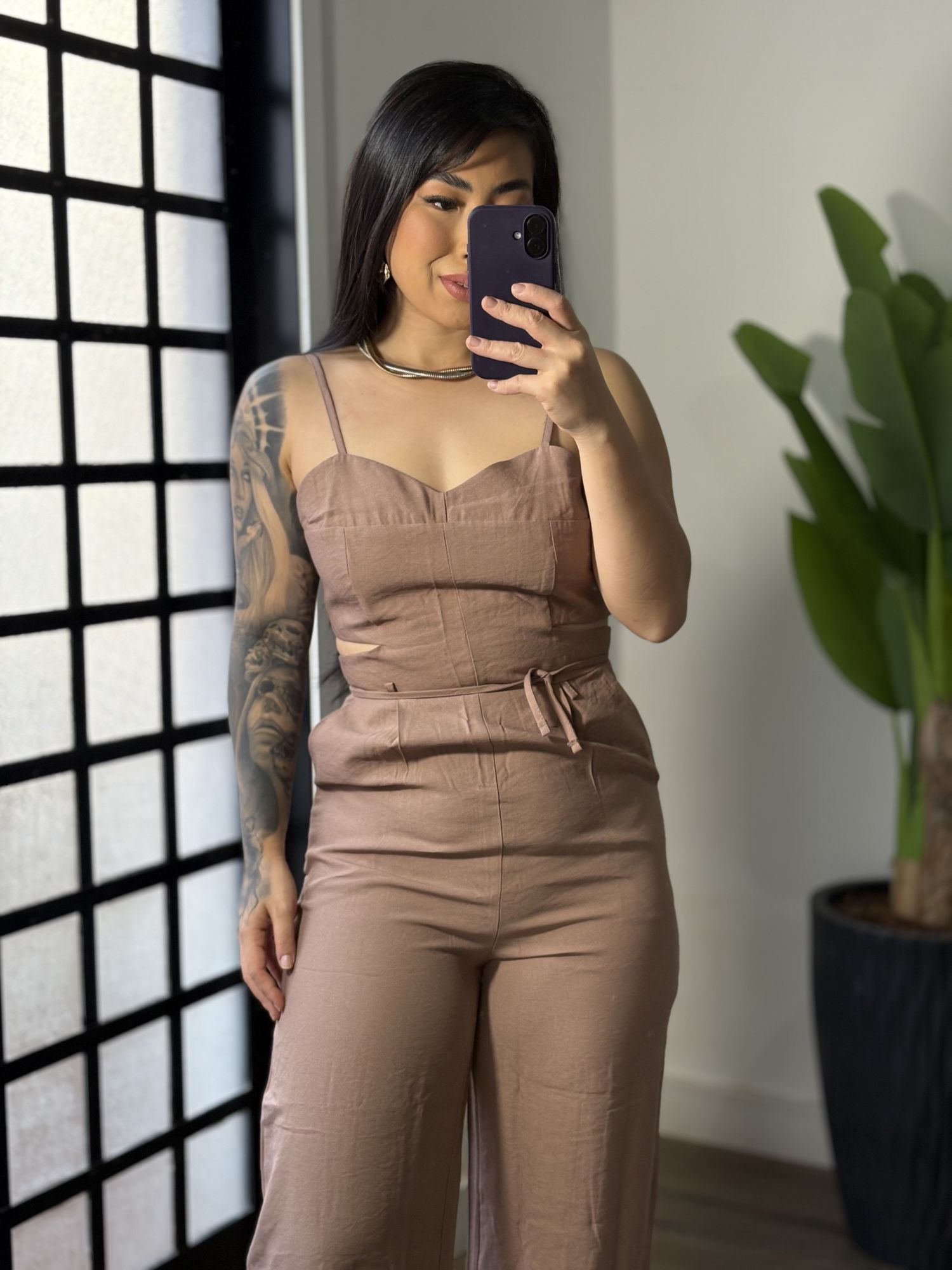 Macacão Pantalona marrant Juliana 353 - Marrom Claro 