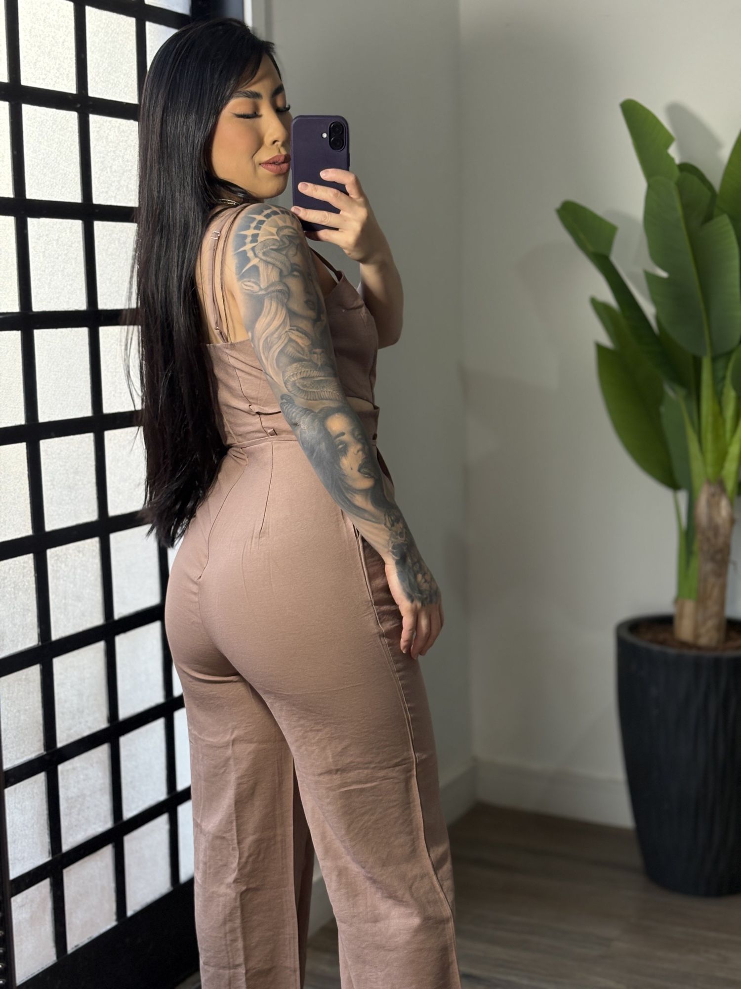 Macacão Pantalona marrant Juliana 353 - Marrom Claro 