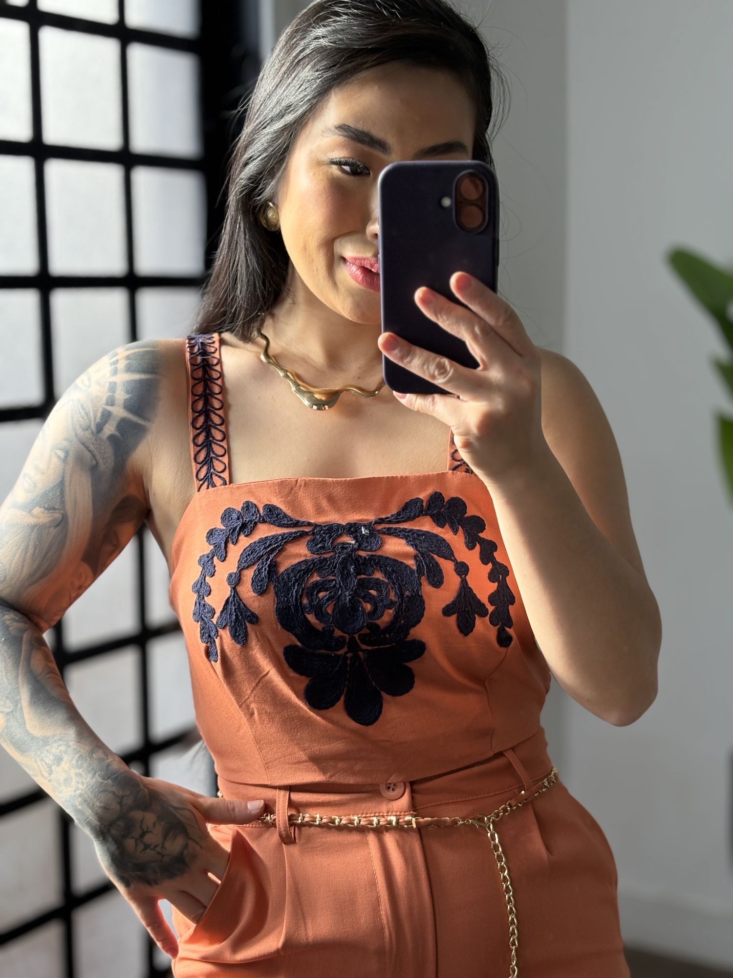 Conjunto Shorts Bordado Donna 552 - Terracota 