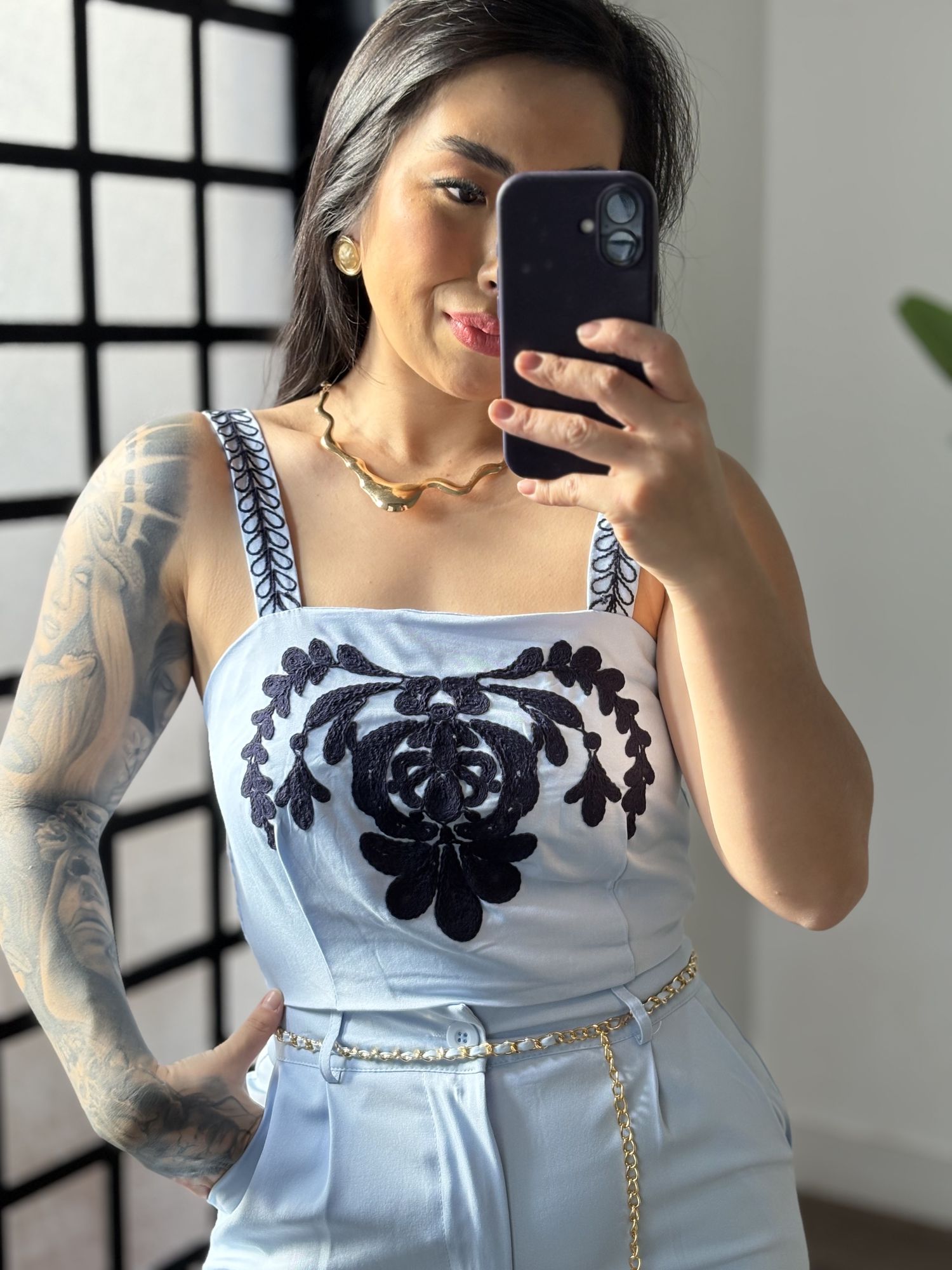 Conjunto Shorts Bordado Donna 552 - Azul 