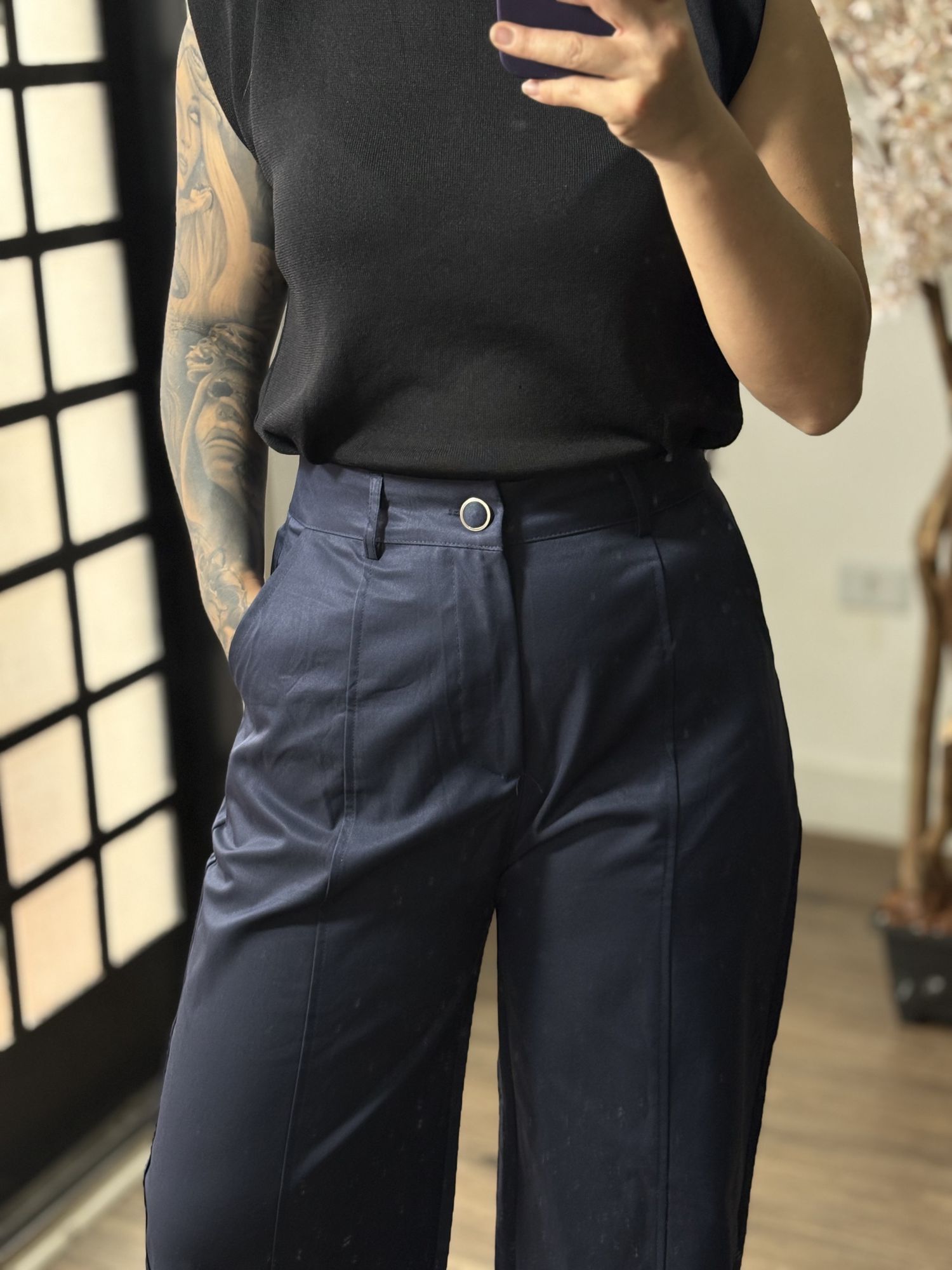 Calça Pantalona Acetinada Plus Siza Aura 1185 - Azul Marinho C065