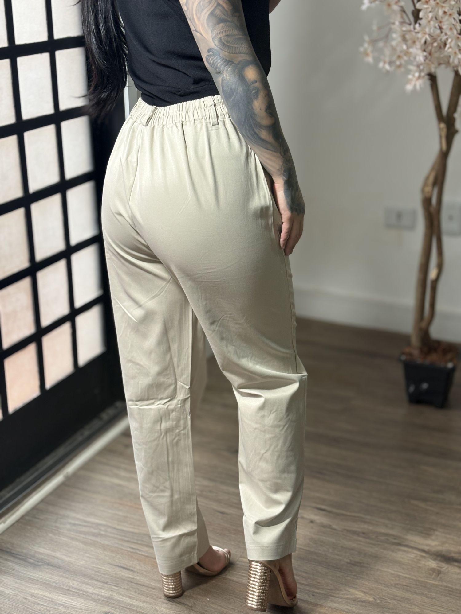 Calça Acetinada Plus Size Alana 1183 - Bege C065