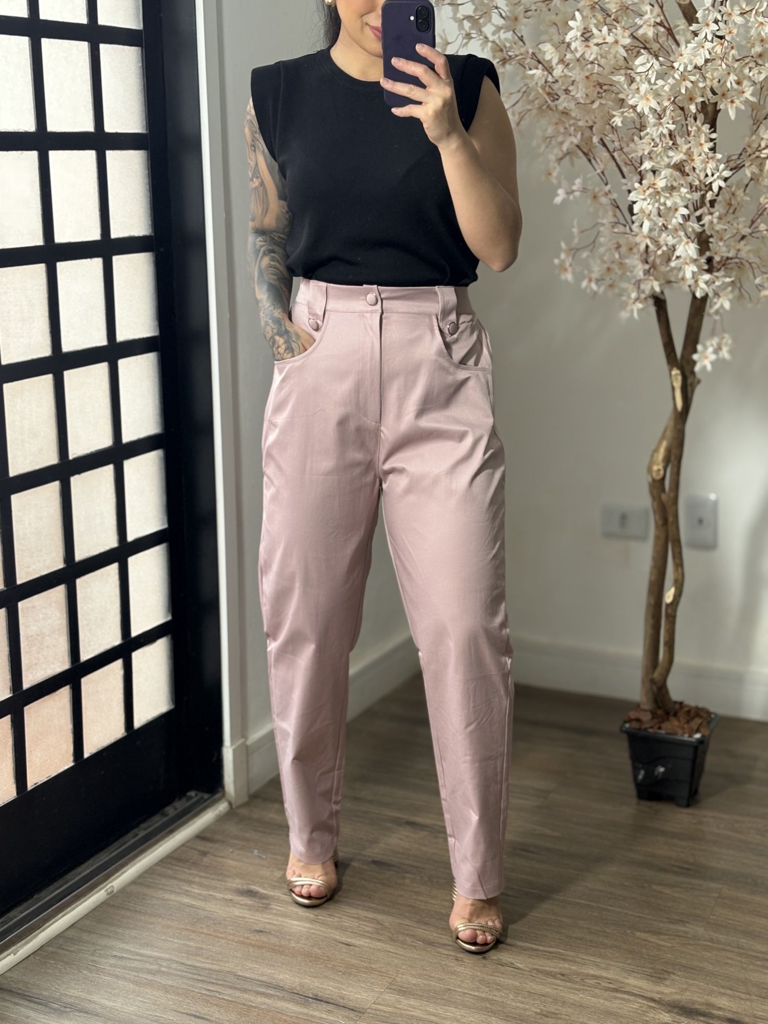 Calça Acetinada Plus Size Alana 1183 - Rosa C065