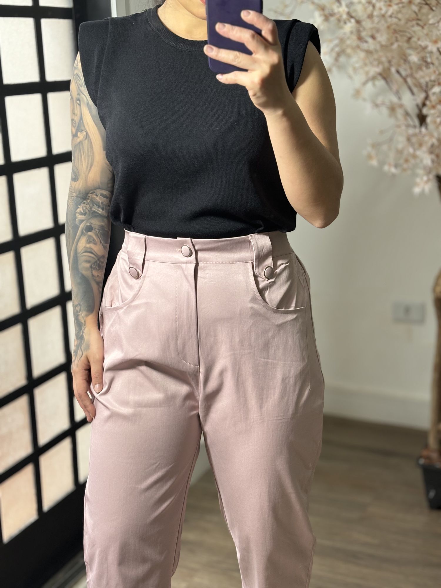 Calça Acetinada Plus Size Alana 1183 - Rosa C065