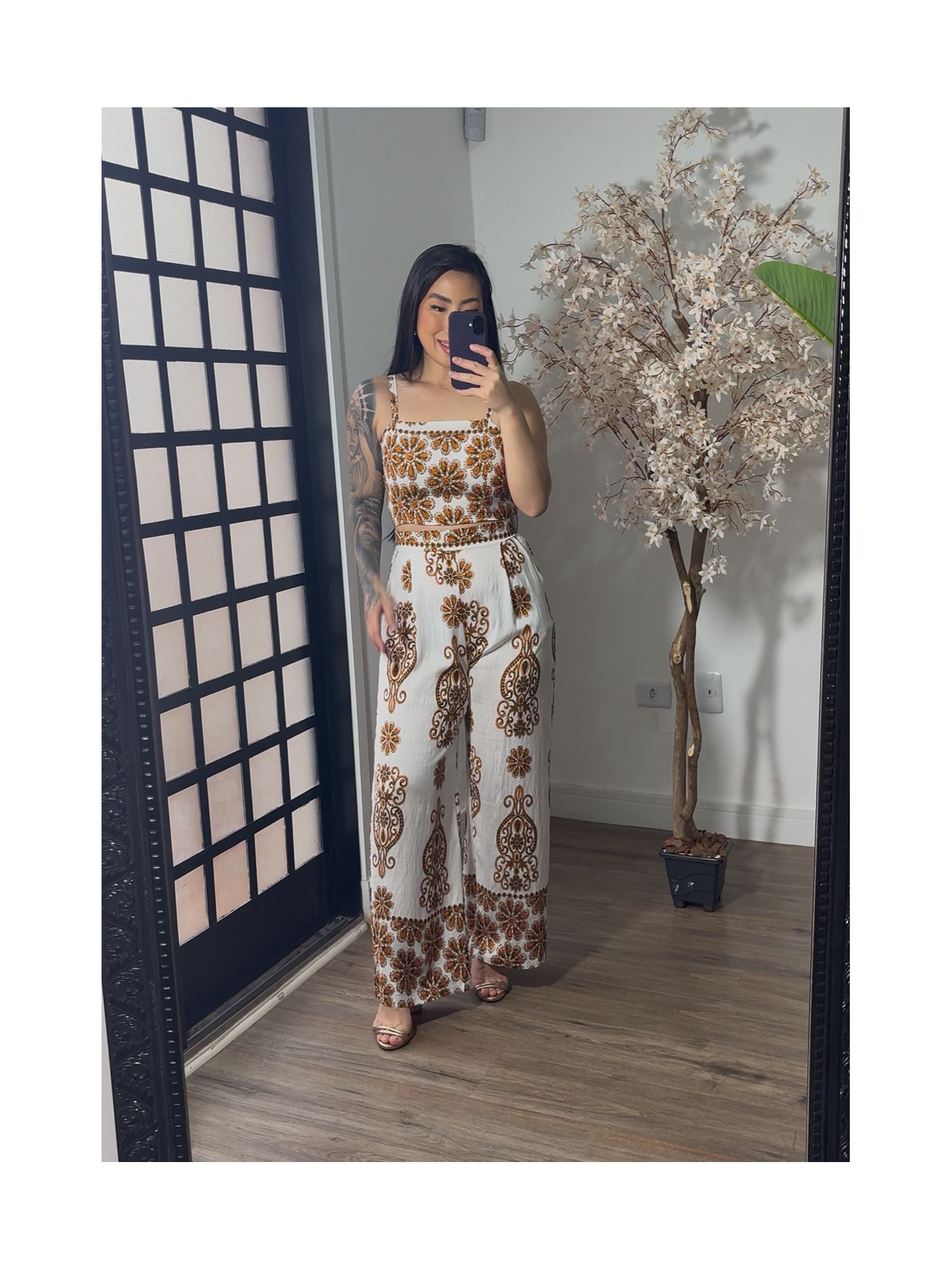 Conjunto Pantalona Estampado Bia 857 - Laranja C039