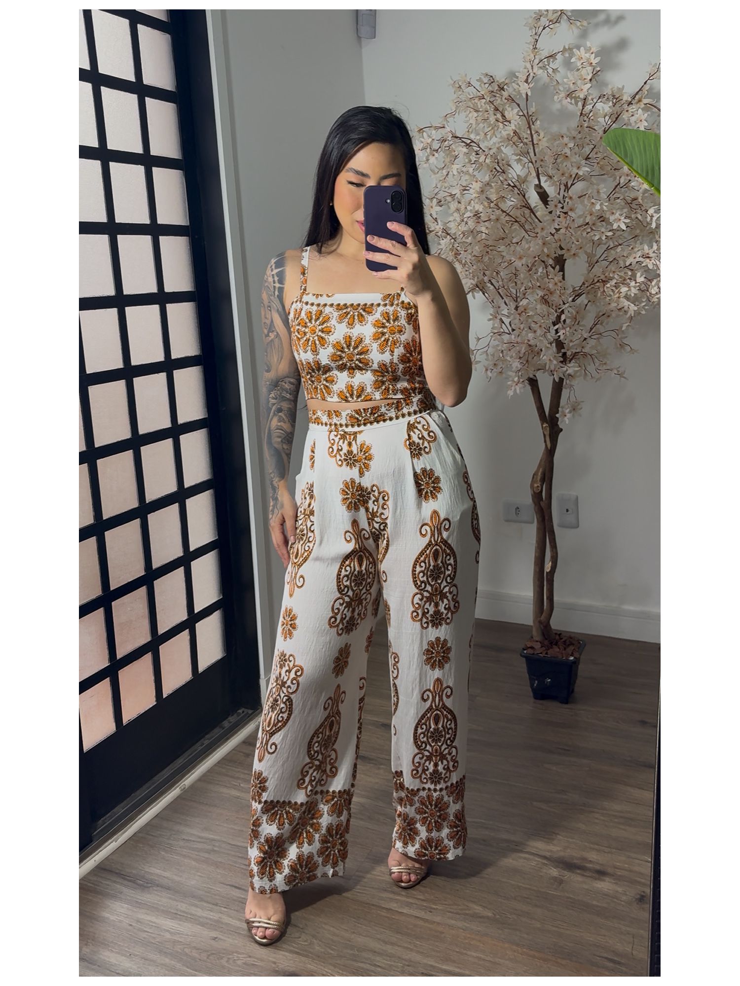Conjunto Pantalona Estampado Bia 857 - Laranja C039