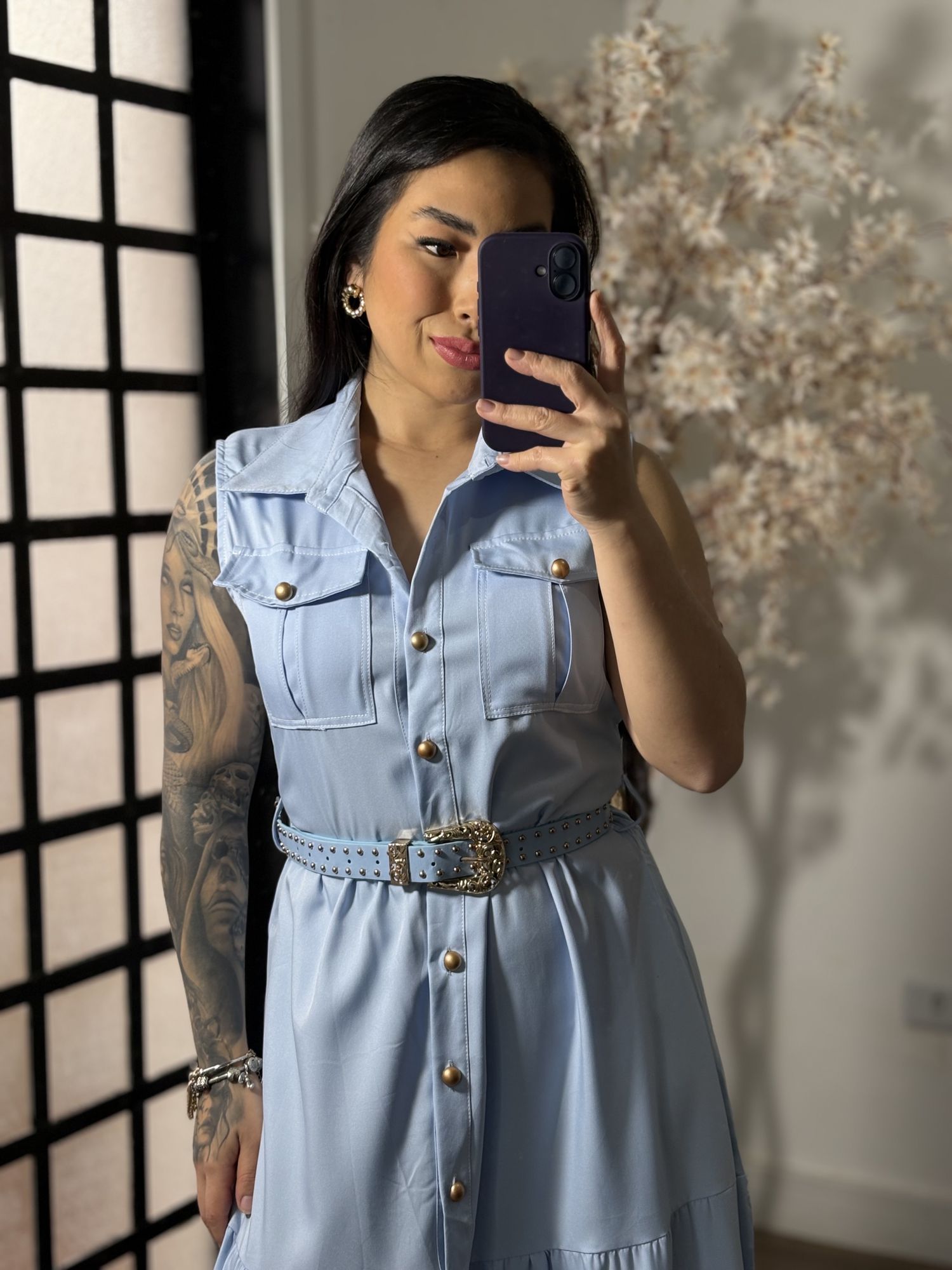 Vestido Longo com Cinto Emilly 025 - Azul Claro C062