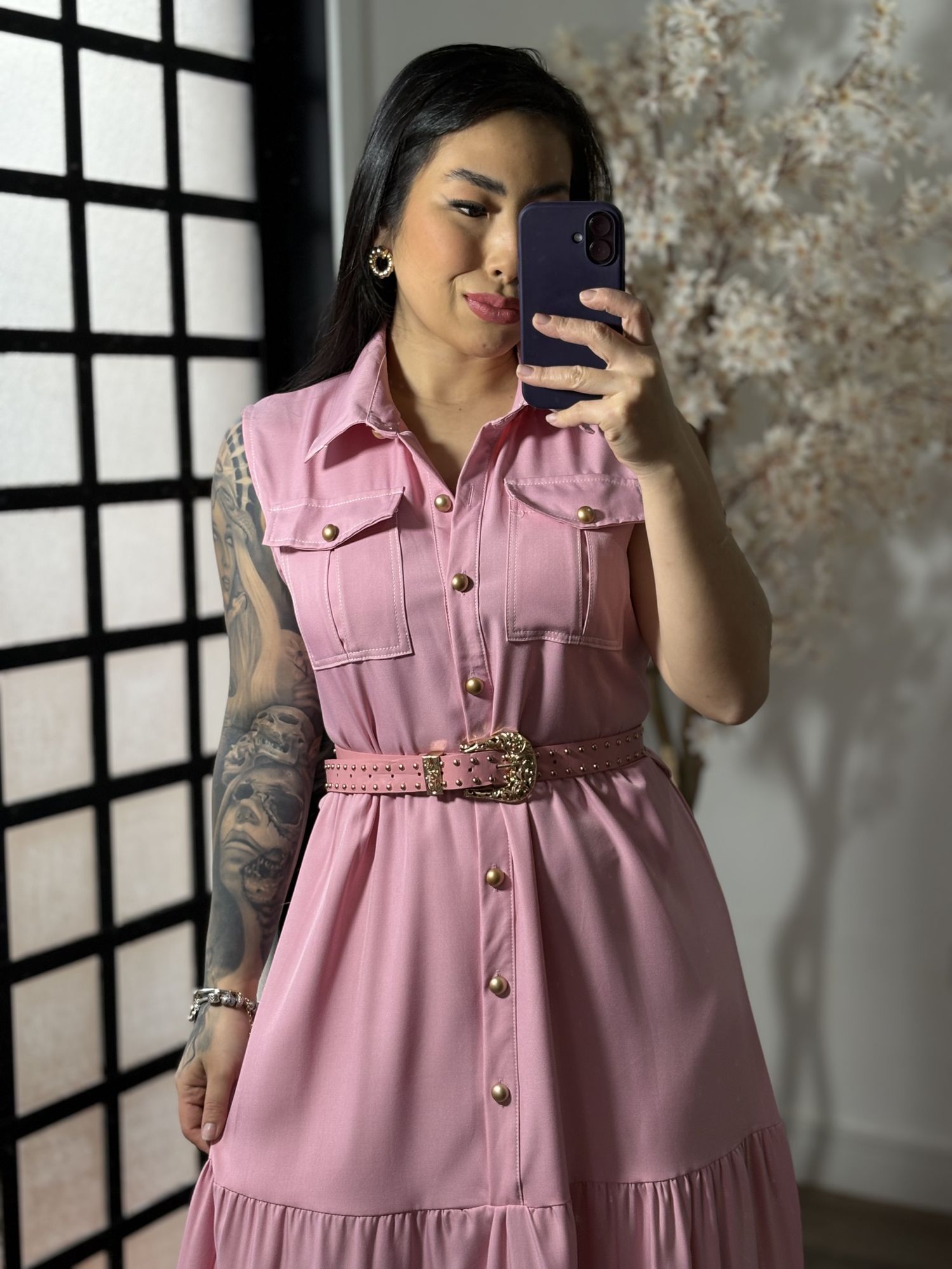 Vestido Longo com Cinto Emilly 025 - Rosa C062