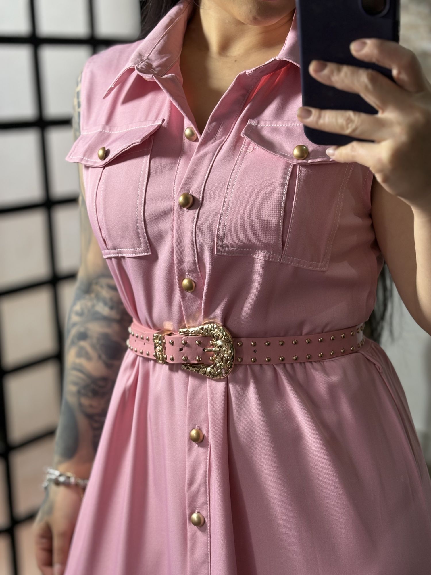 Vestido Longo com Cinto Emilly 025 - Rosa C062