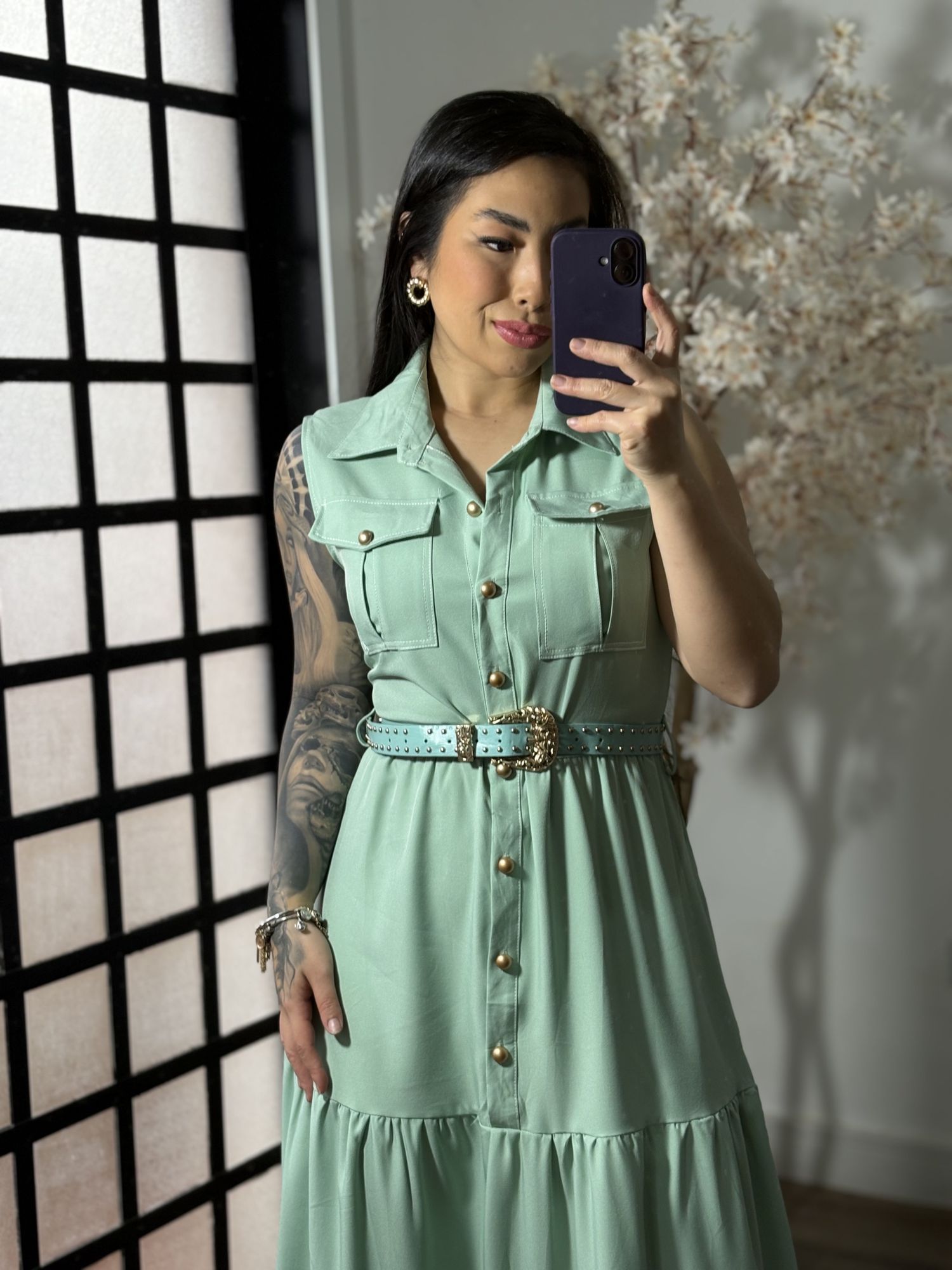 Vestido Longo com Cinto Emilly 025 - Verde C062
