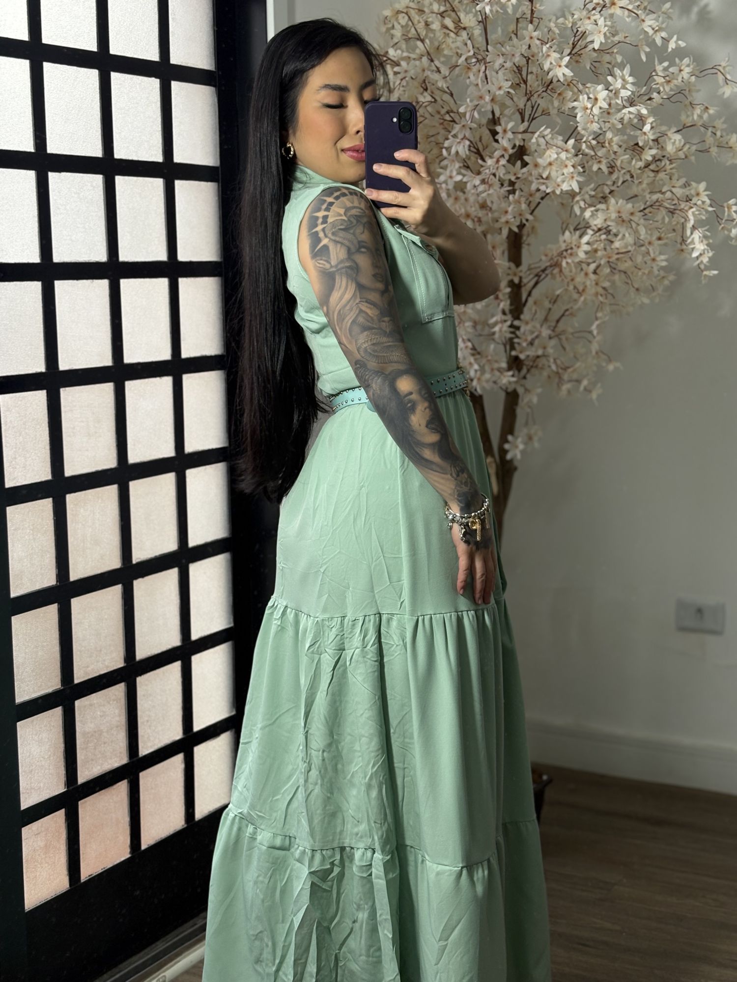 Vestido Longo com Cinto Emilly 025 - Verde C062