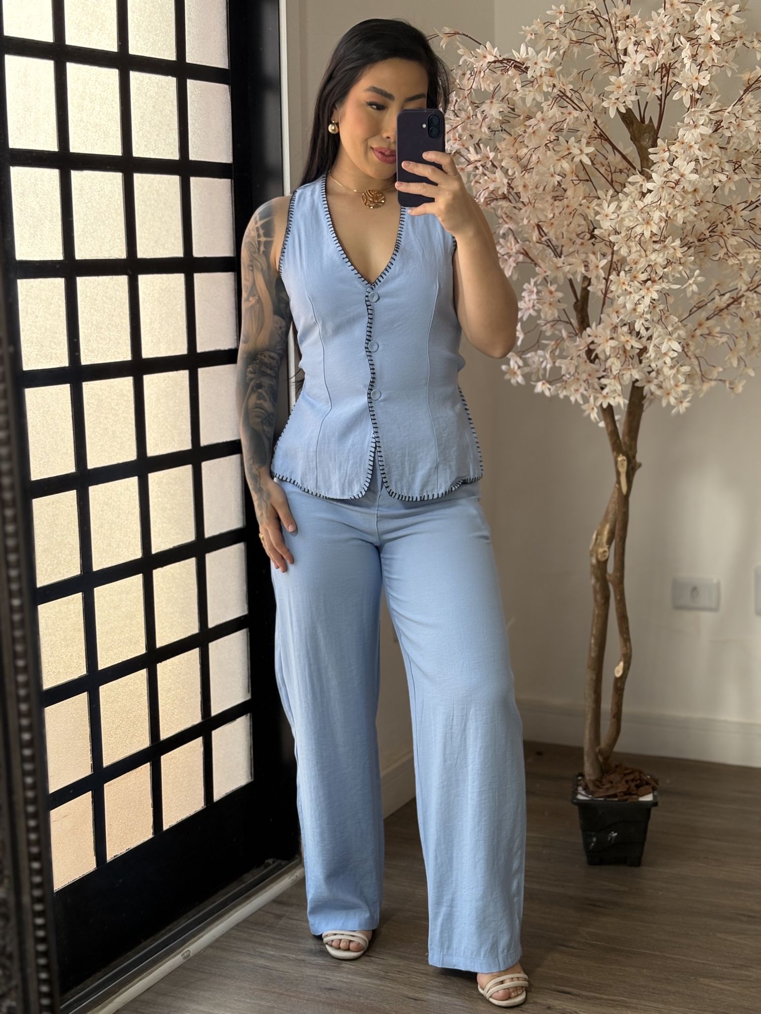 Conjunto Calça Bordado Anitta 7012 - Azul C017