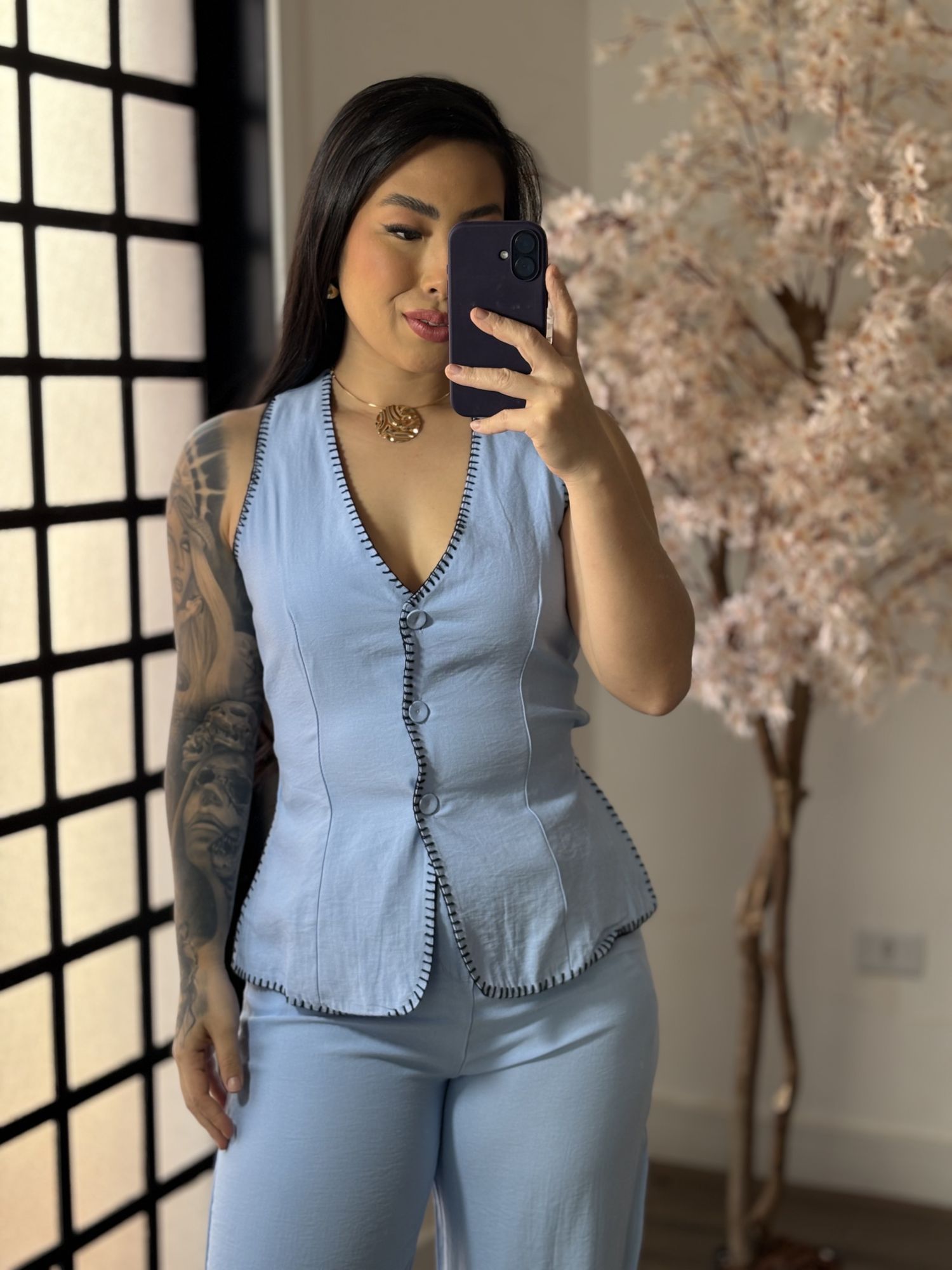 Conjunto Calça Bordado Anitta 7012 - Azul C017