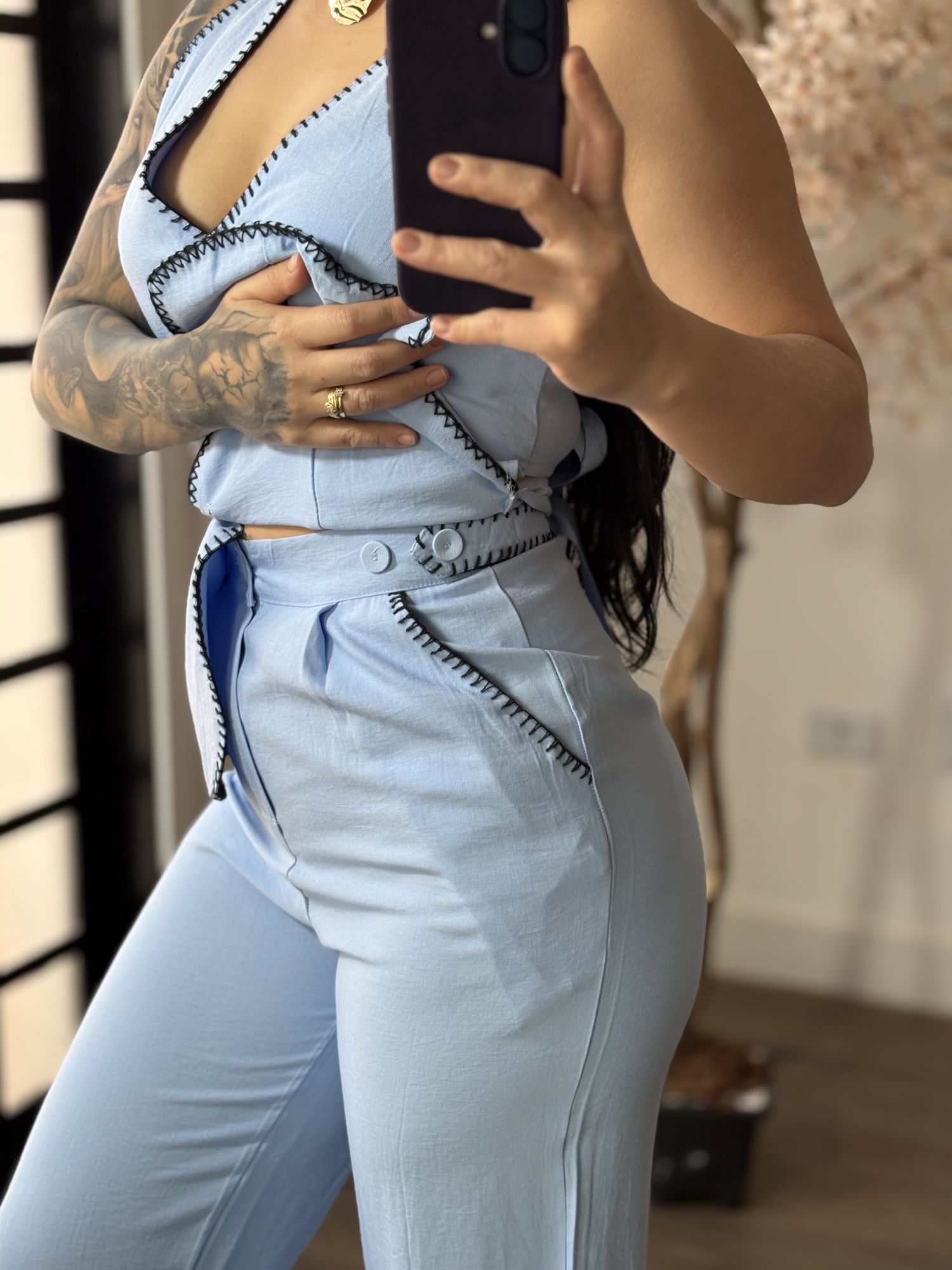 Conjunto Calça Bordado Anitta 7012 - Azul C017