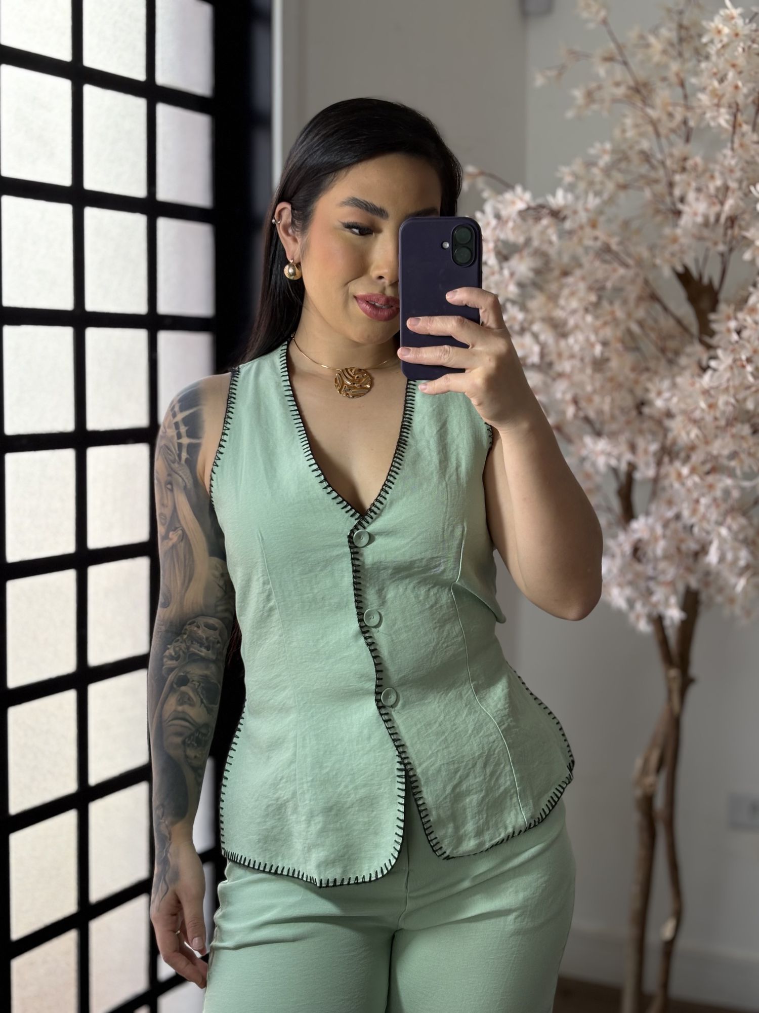 Conjunto Calça Bordado Anitta 7012 - Verde C017