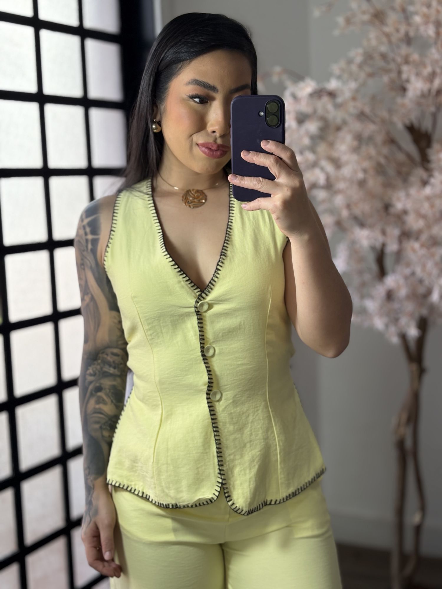 Conjunto Calça Bordado Anitta 7012 - Amarelo C017