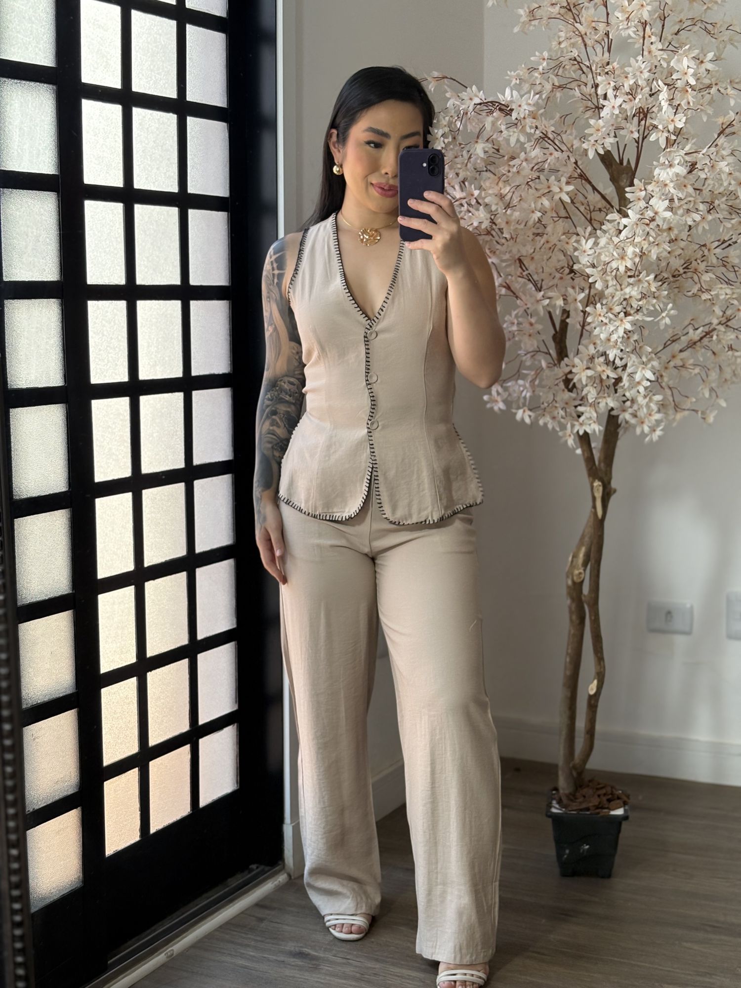 Conjunto Calça Bordado Anitta 7012 - Bege C017