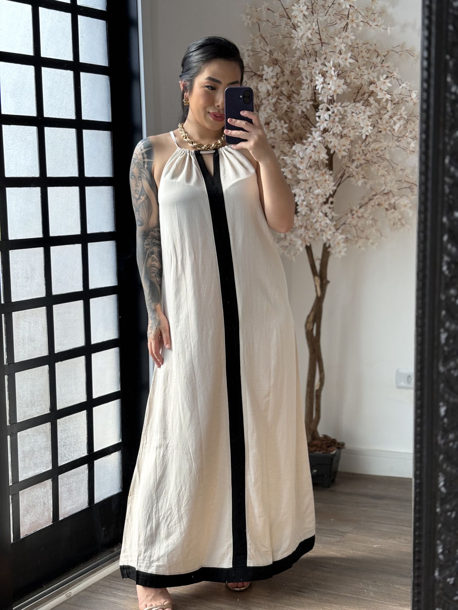 Vestido Longo Linho Importado Dandara 3176 - Cru C062