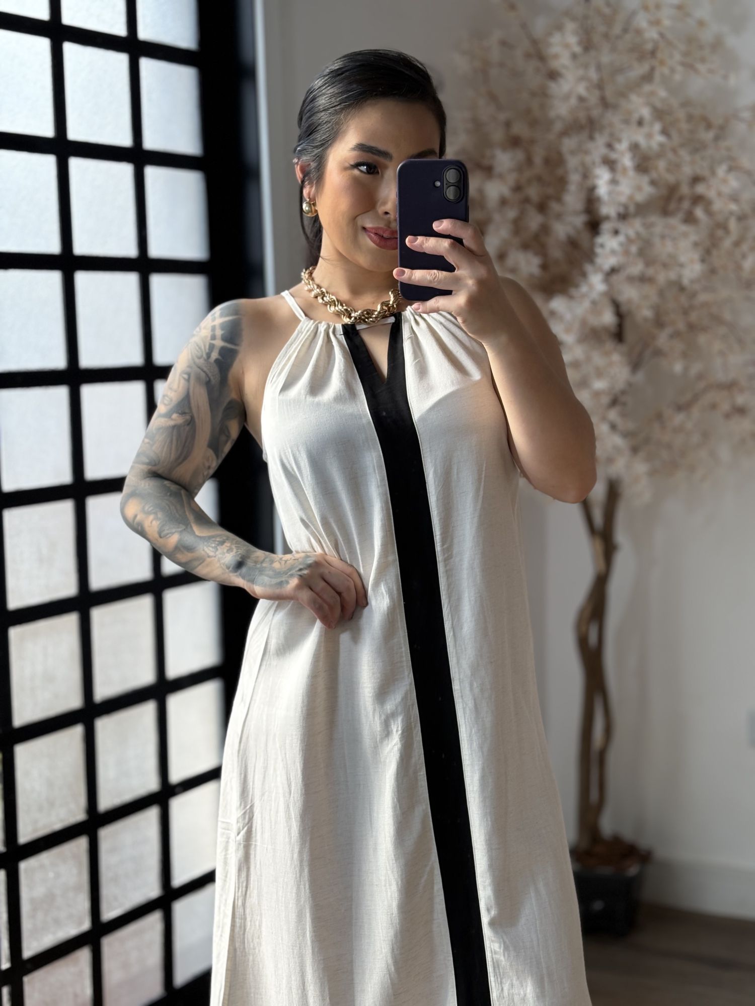 Vestido Longo Linho Importado Dandara 3176 - Off C064