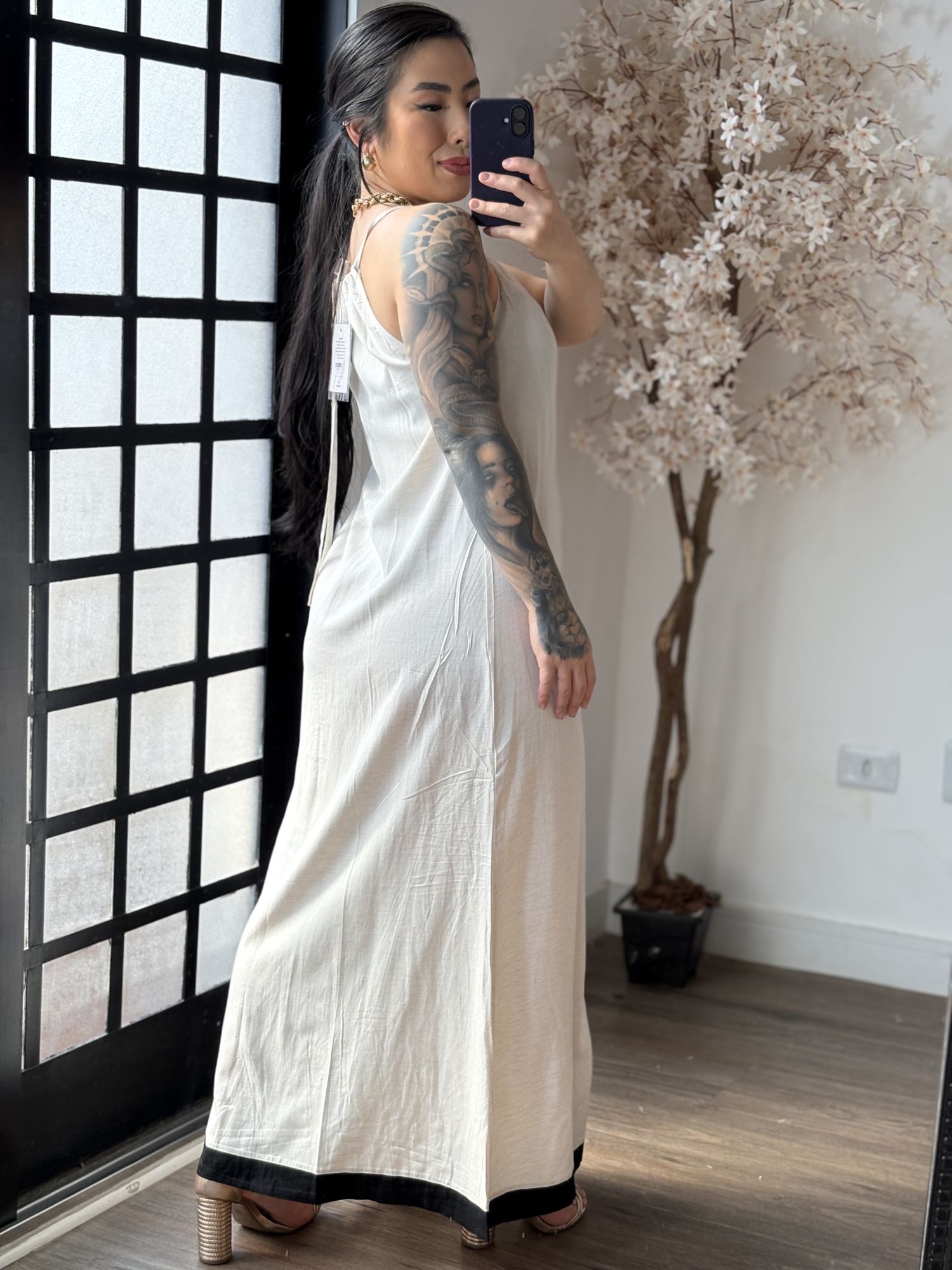 Vestido Longo Linho Importado Dandara 3176 - Off C064