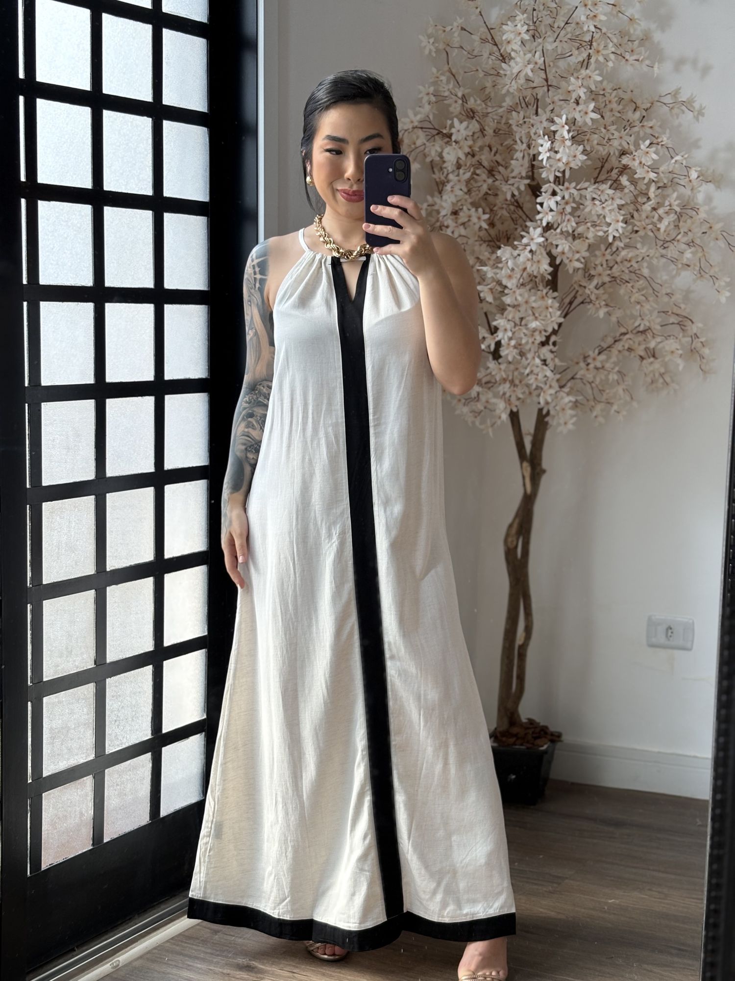 Vestido Longo Linho Importado Dandara 3176 - Off C064