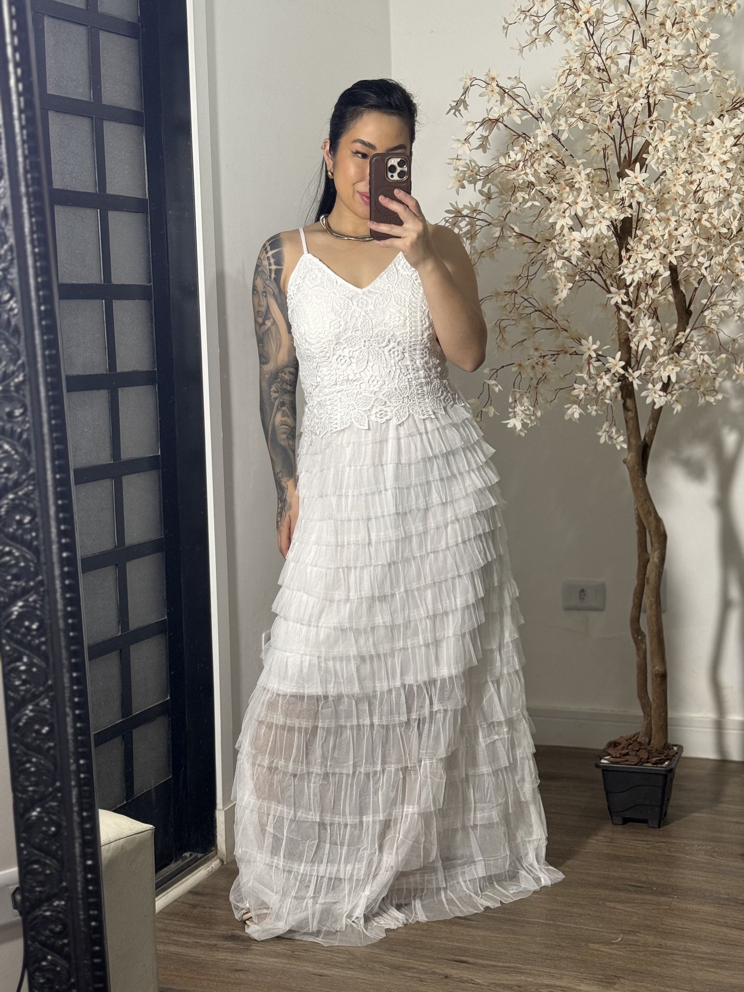 Vestido Tule Zaina Y003 - Branco C076