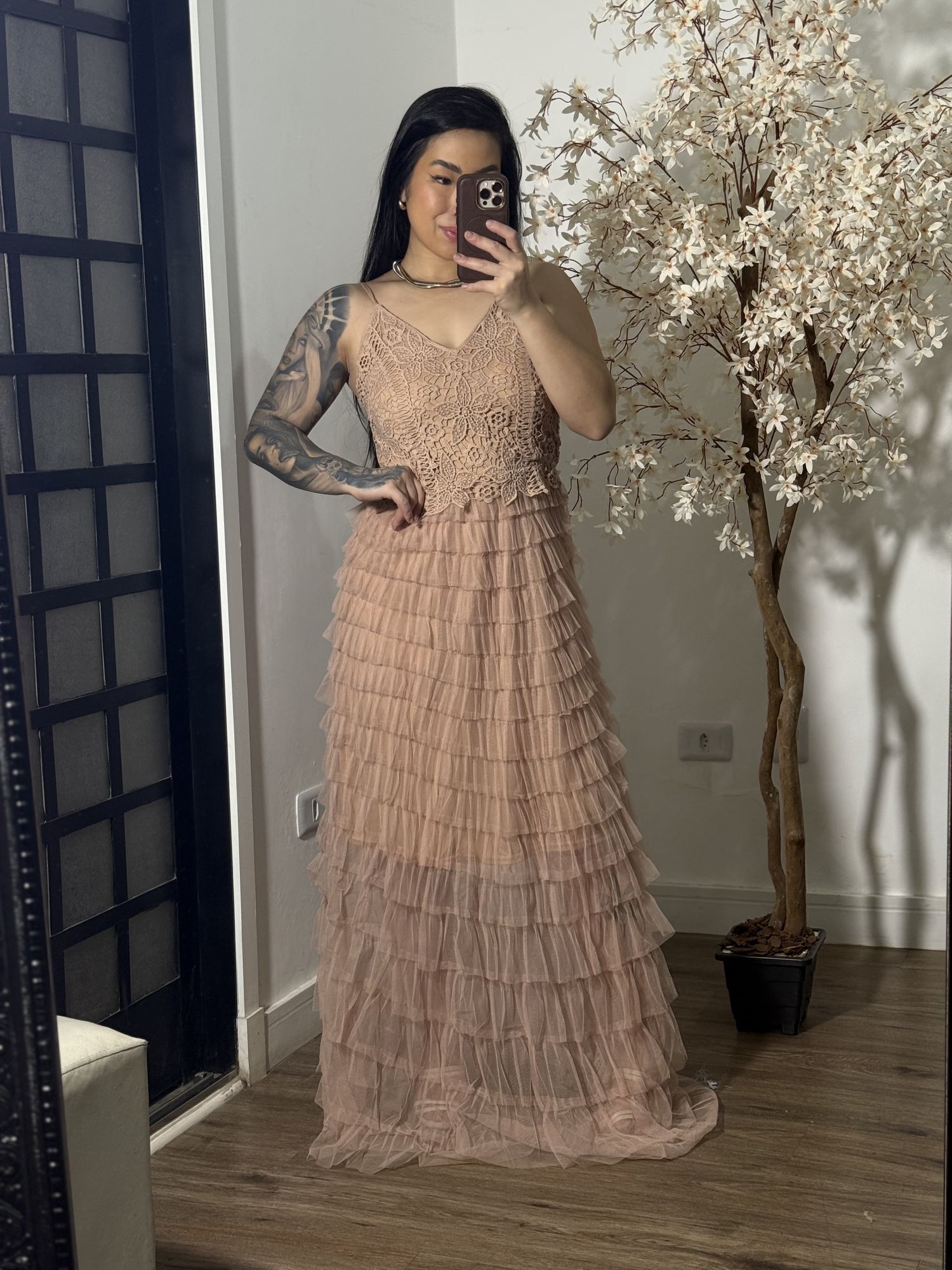 Vestido Tule Zaina Y003 - Marrom Claro C076