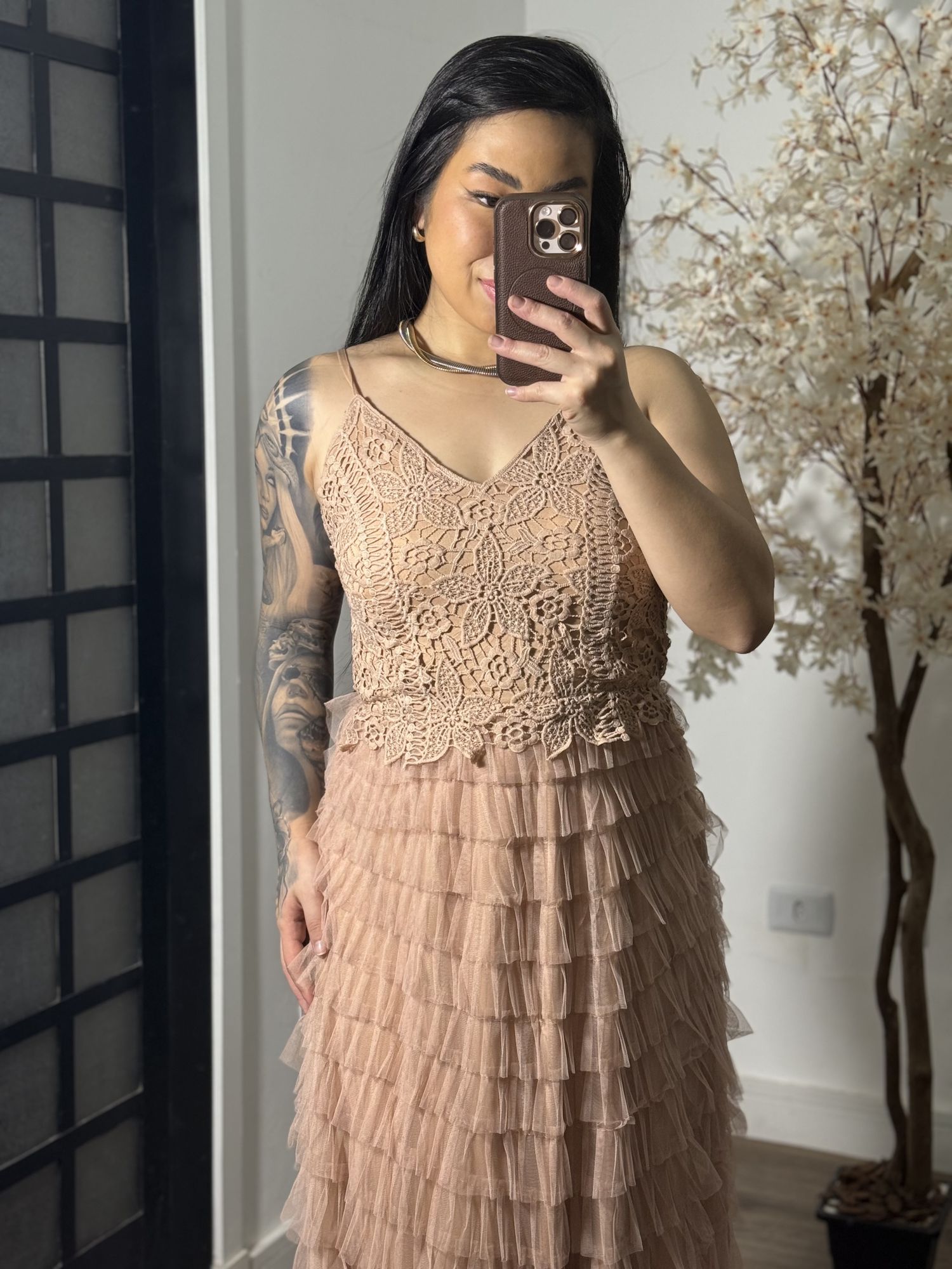 Vestido Tule Zaina Y003 - Marrom Claro C076