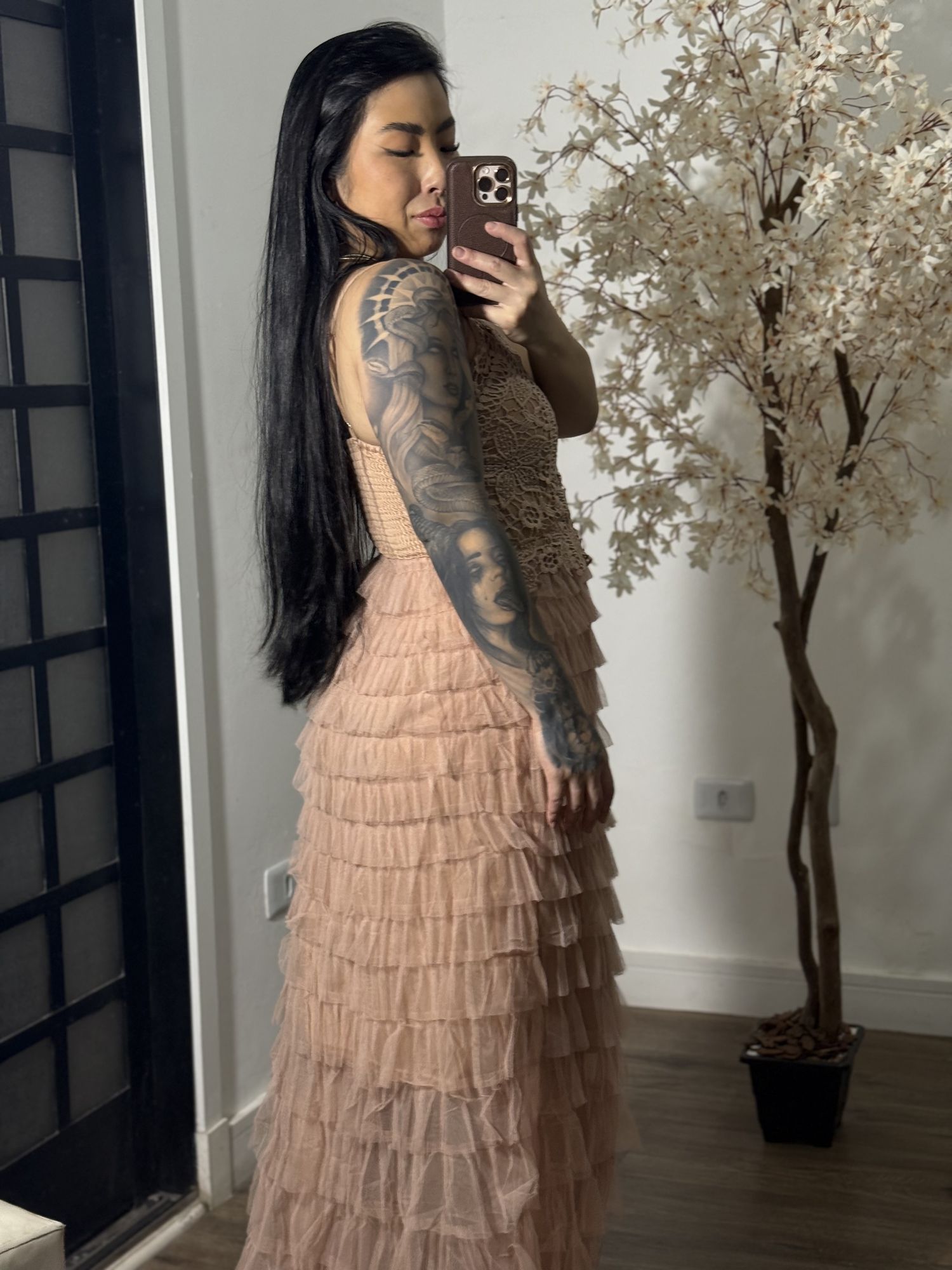 Vestido Tule Zaina Y003 - Marrom Claro C076