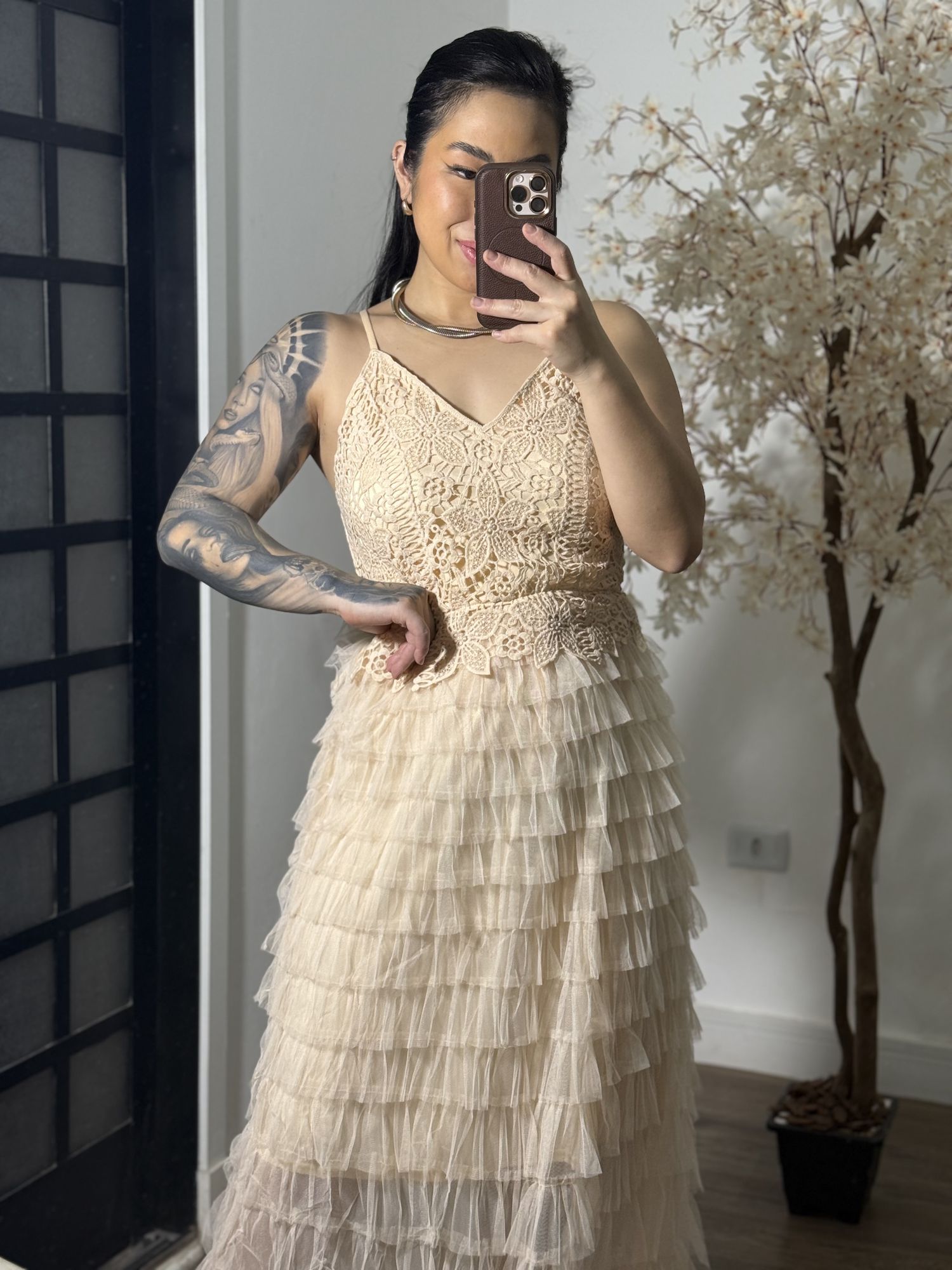 Vestido Tule Zaina Y003 - Bege C076