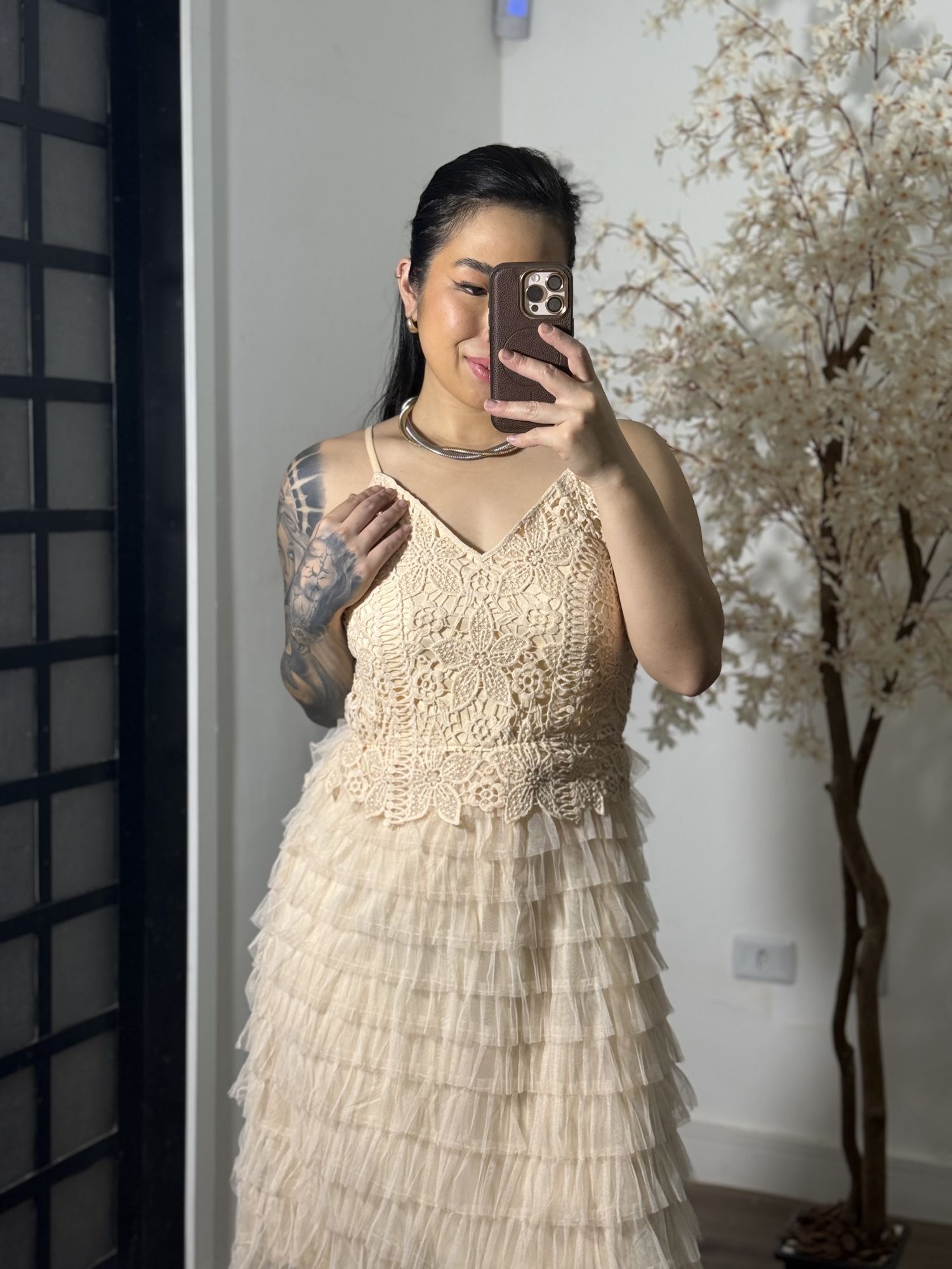 Vestido Tule Zaina Y003 - Bege C076